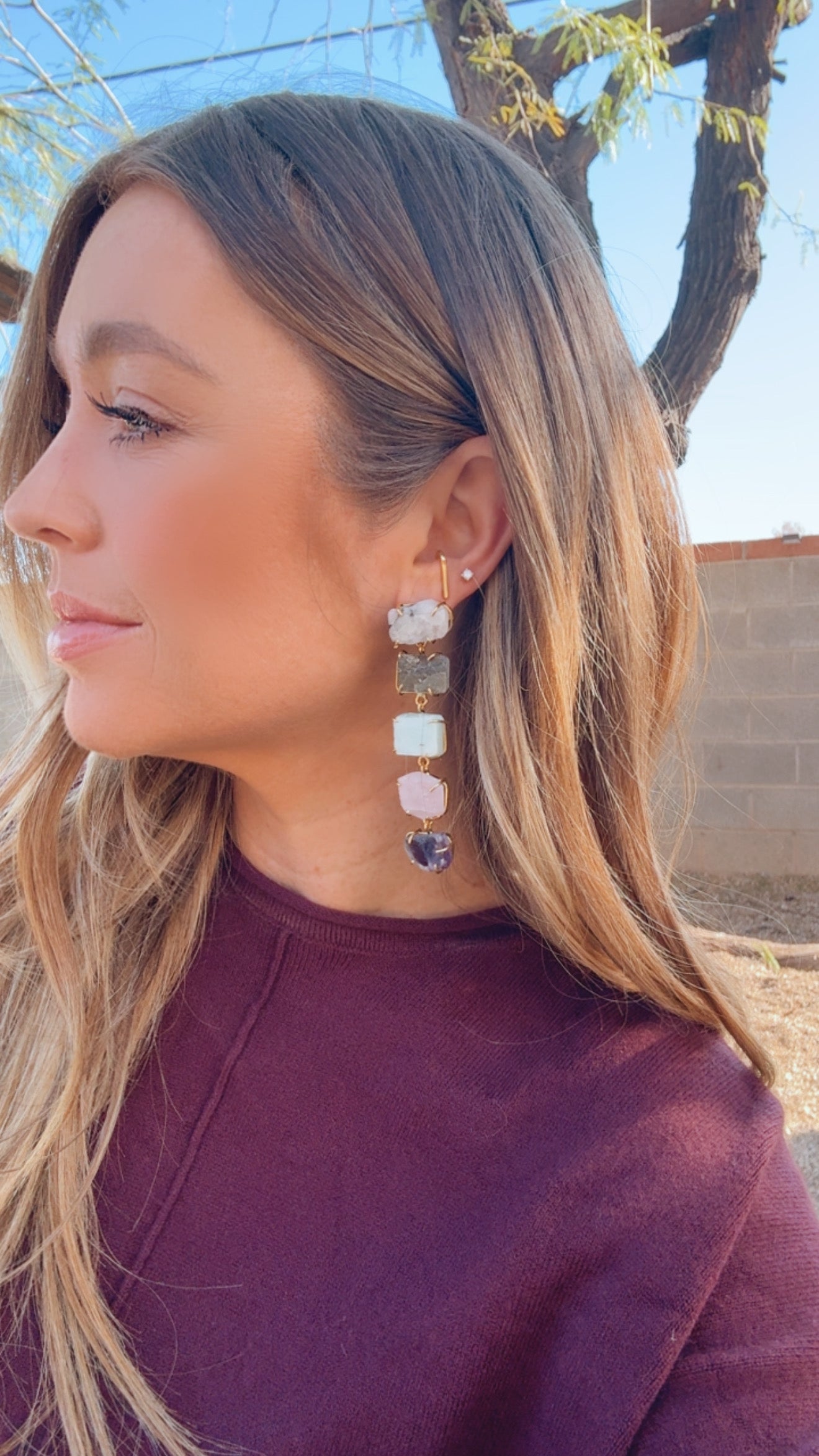 “The Golden Collection” Moonlight Harmony Handmade Gold Plated Gemstone Dangle Earrings style 3