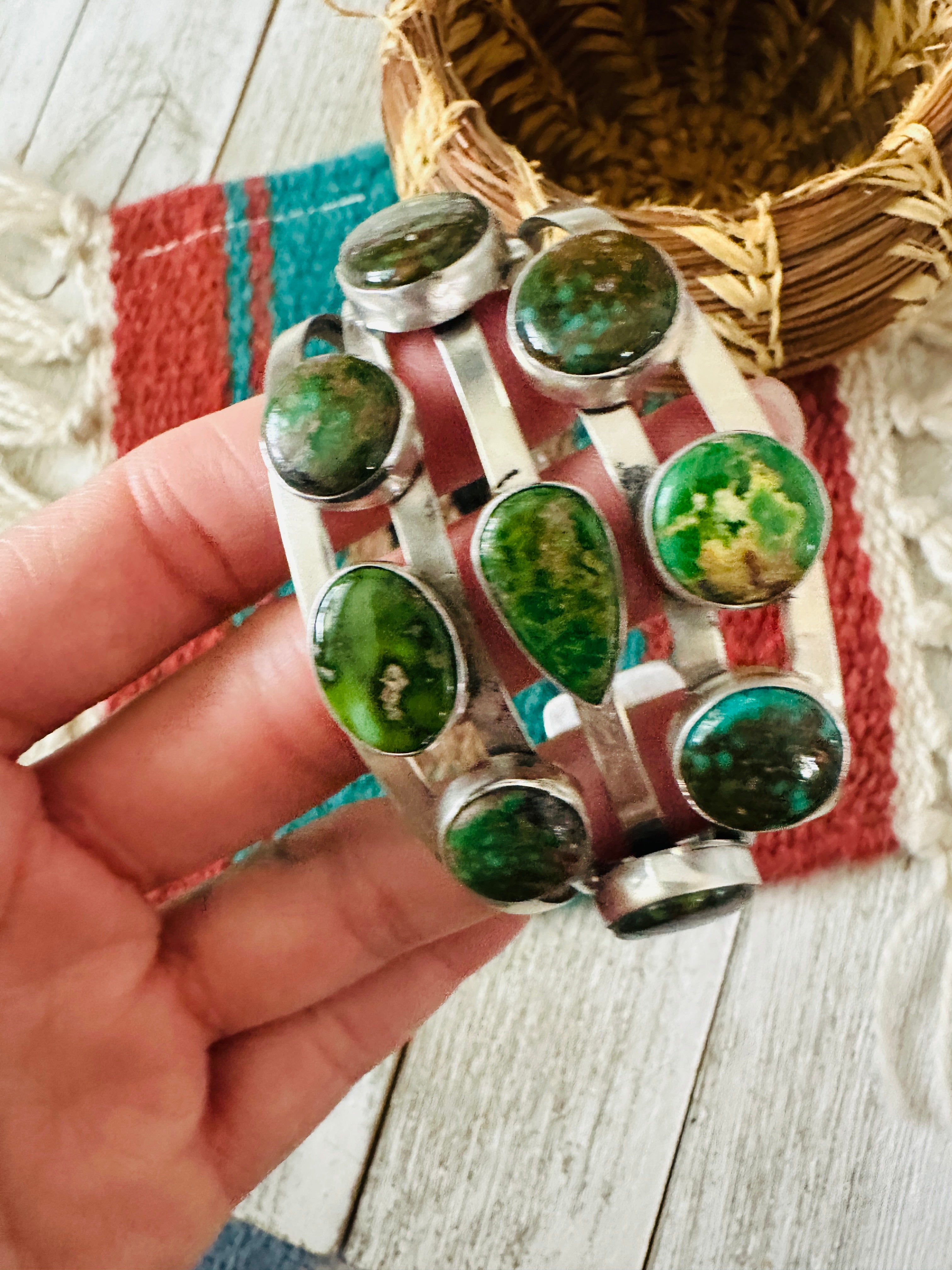 Handcrafted Royston Turquoise & Sterling Silver Cuff Bracelet /