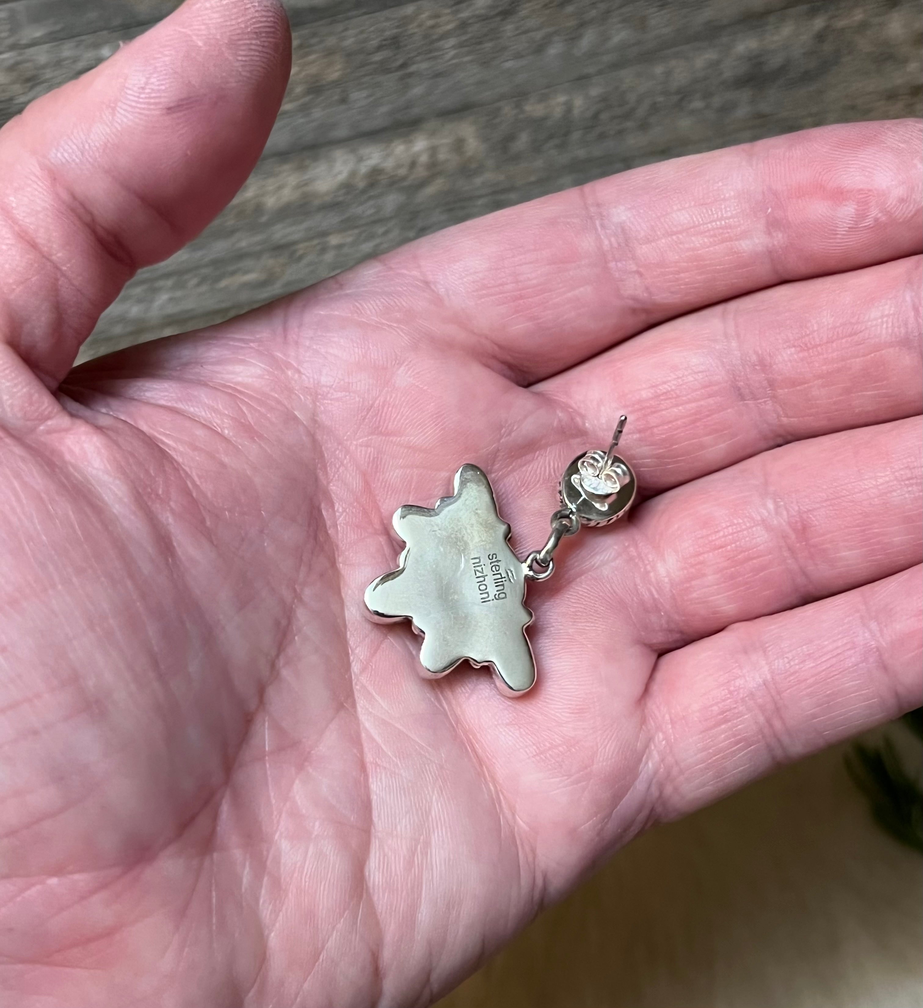 Handmade South Hill Turquoise Cluster Sterling Silver Dangle Earrings