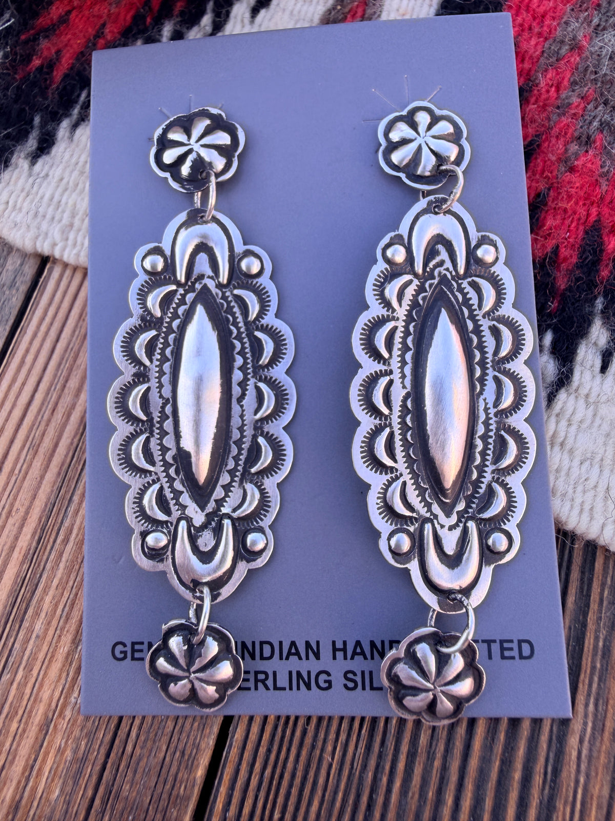 Handcrafted Sterling Silver Concho Dangle Earrings by Leander Tahe