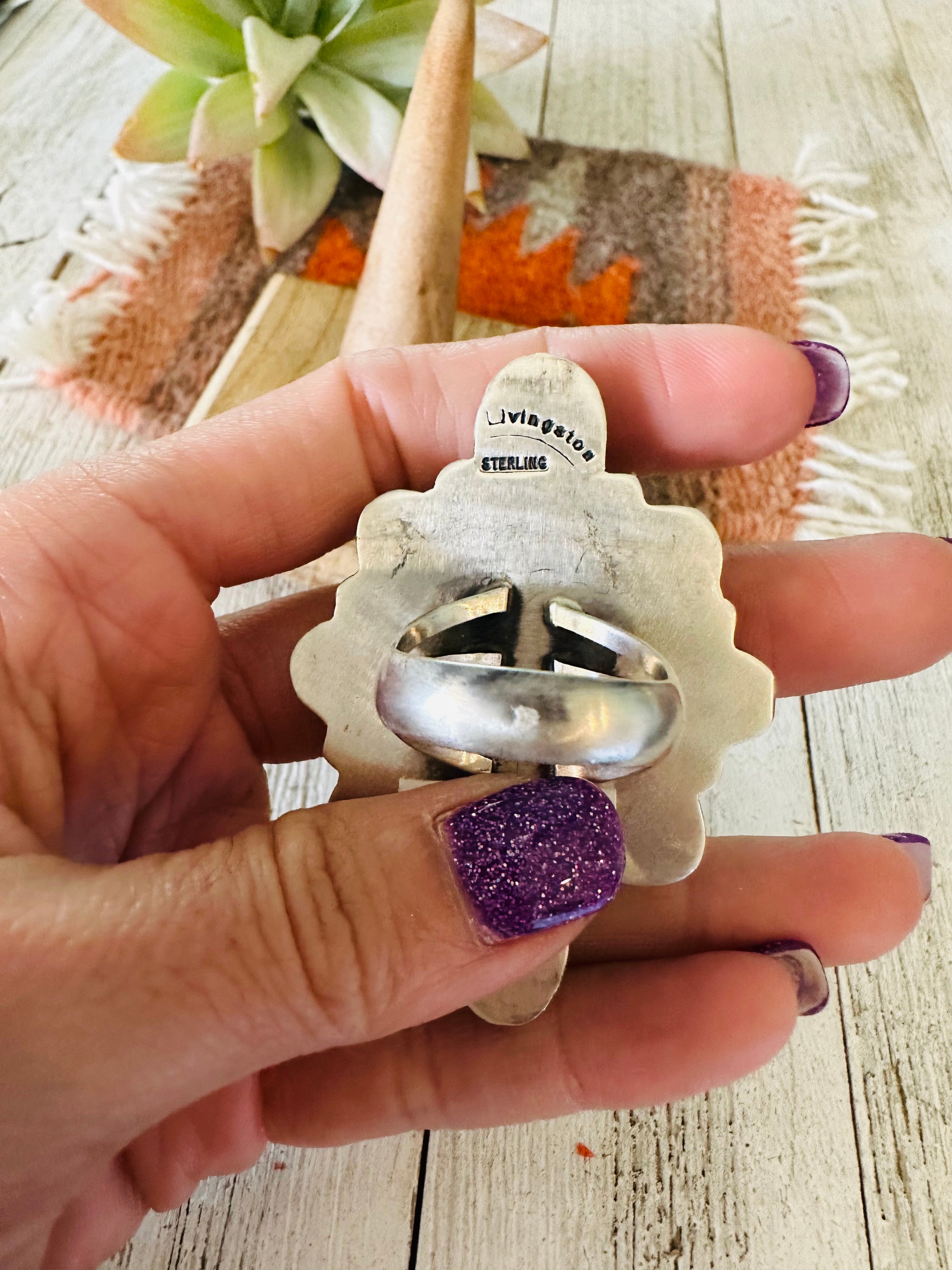 Navajo Golden Hills Turquoise & Sterling Silver Cluster Ring Size 9.5