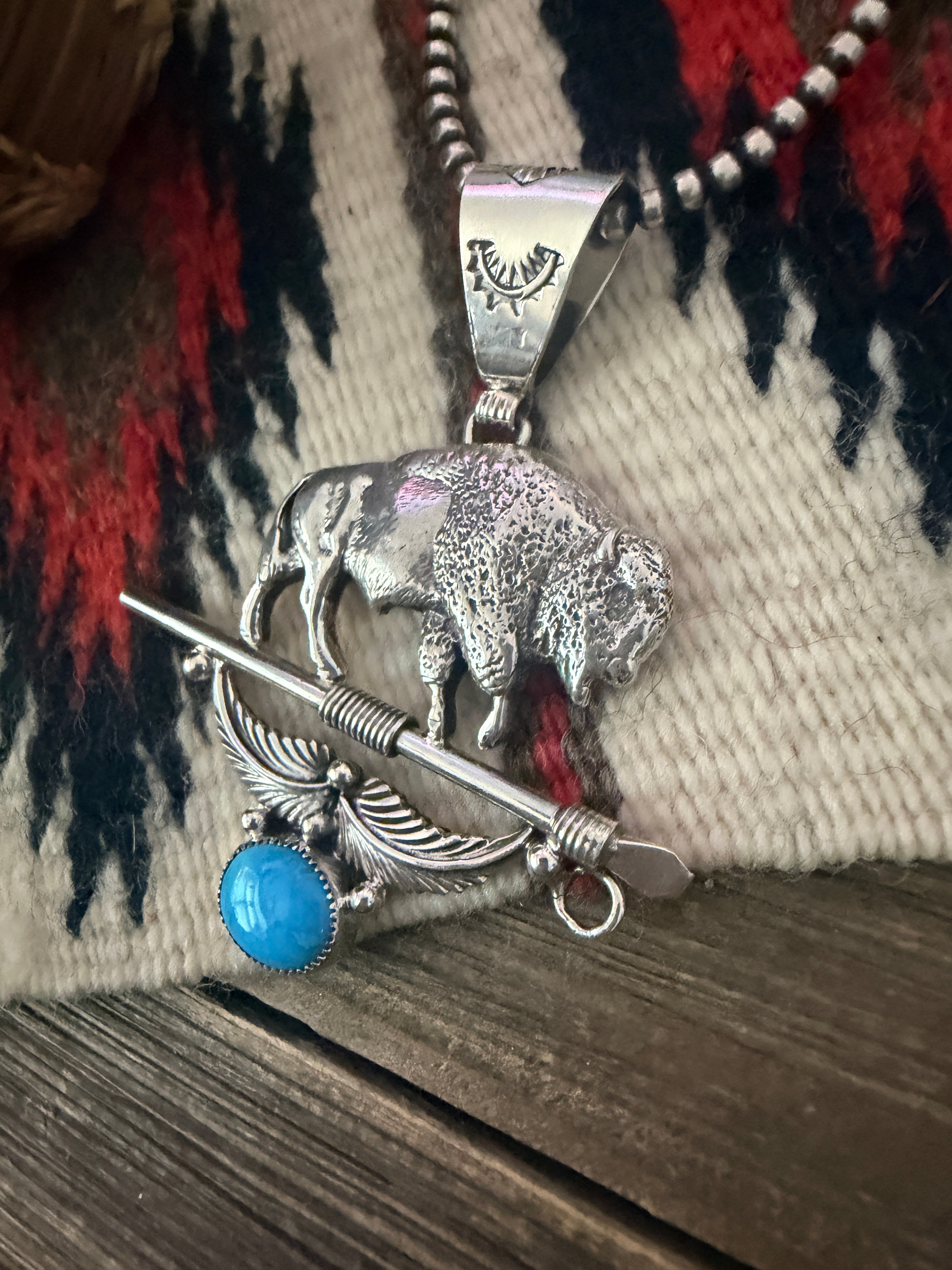 Handcrafted Sterling Silver & Turquoise Buffalo Pendant