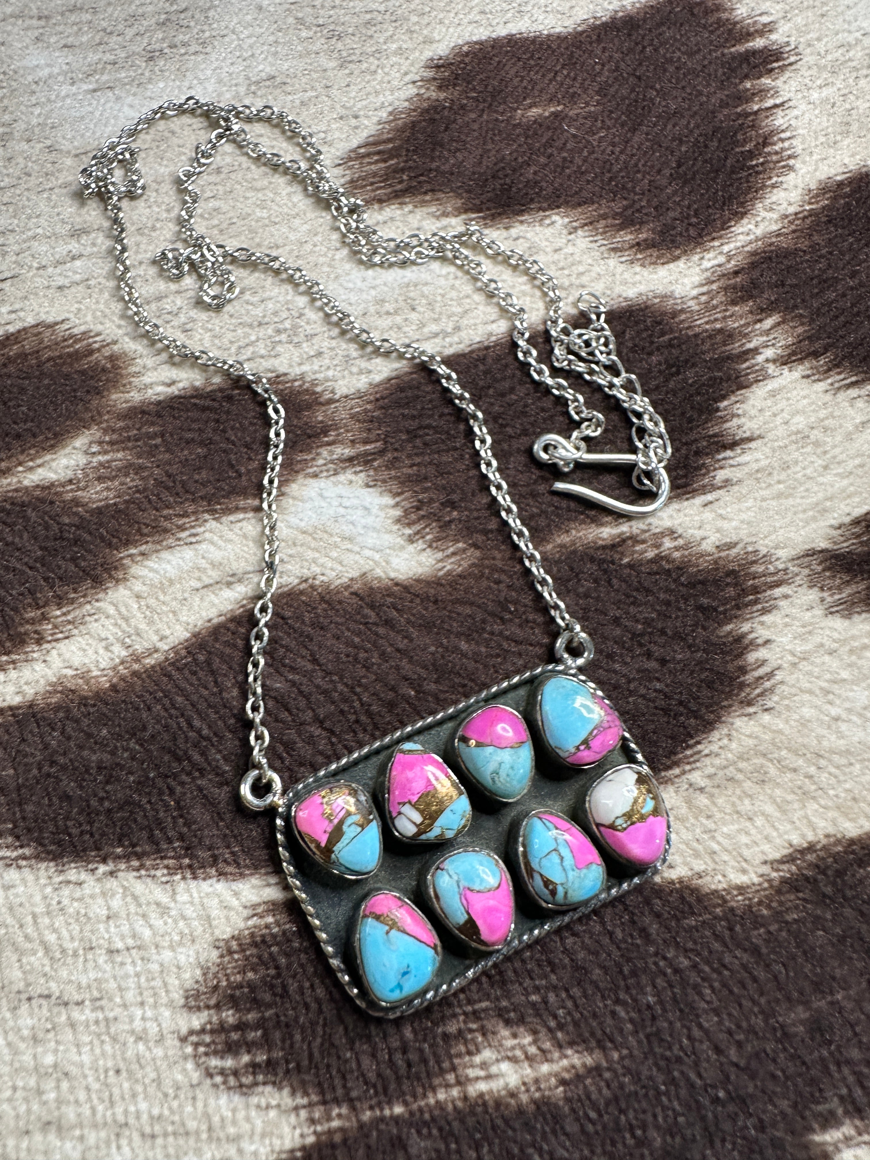 Handmade Cotton Candy Sterling Silver Bar Necklace