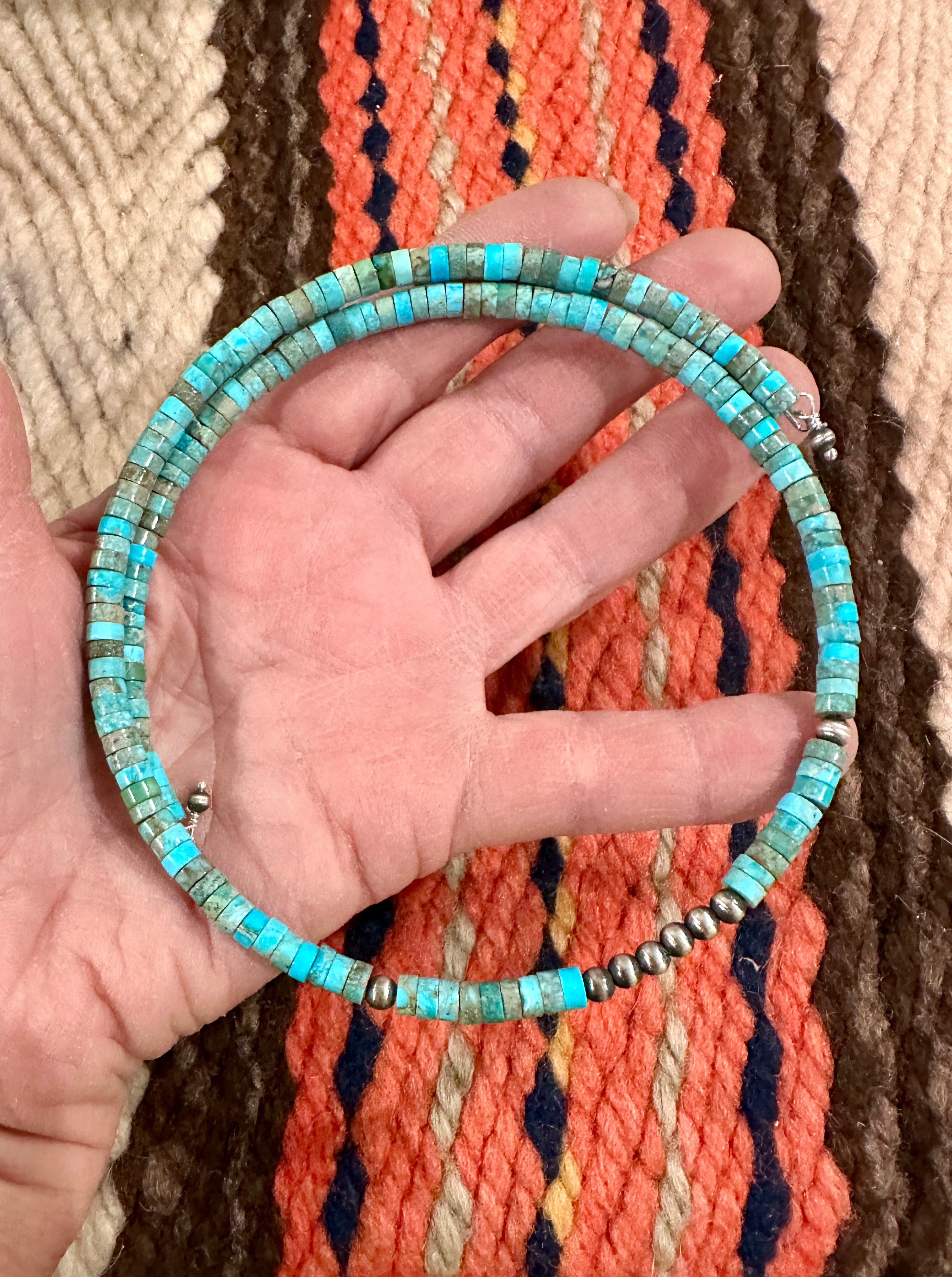 Handmade Turquoise & Sterling Silver Beaded Wrap Choker Necklace
