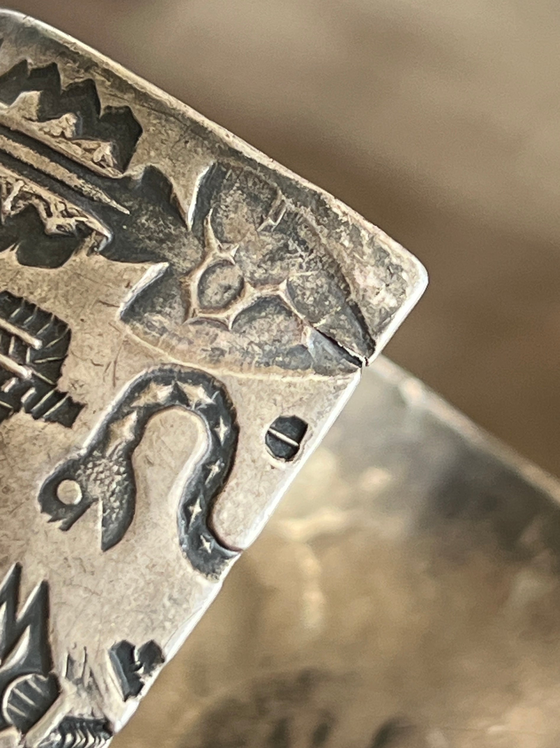 Handcrafted Vintage Fred Harvey Era Symbolic Collage TurquoiseSterling Silver Cuff Bracelet