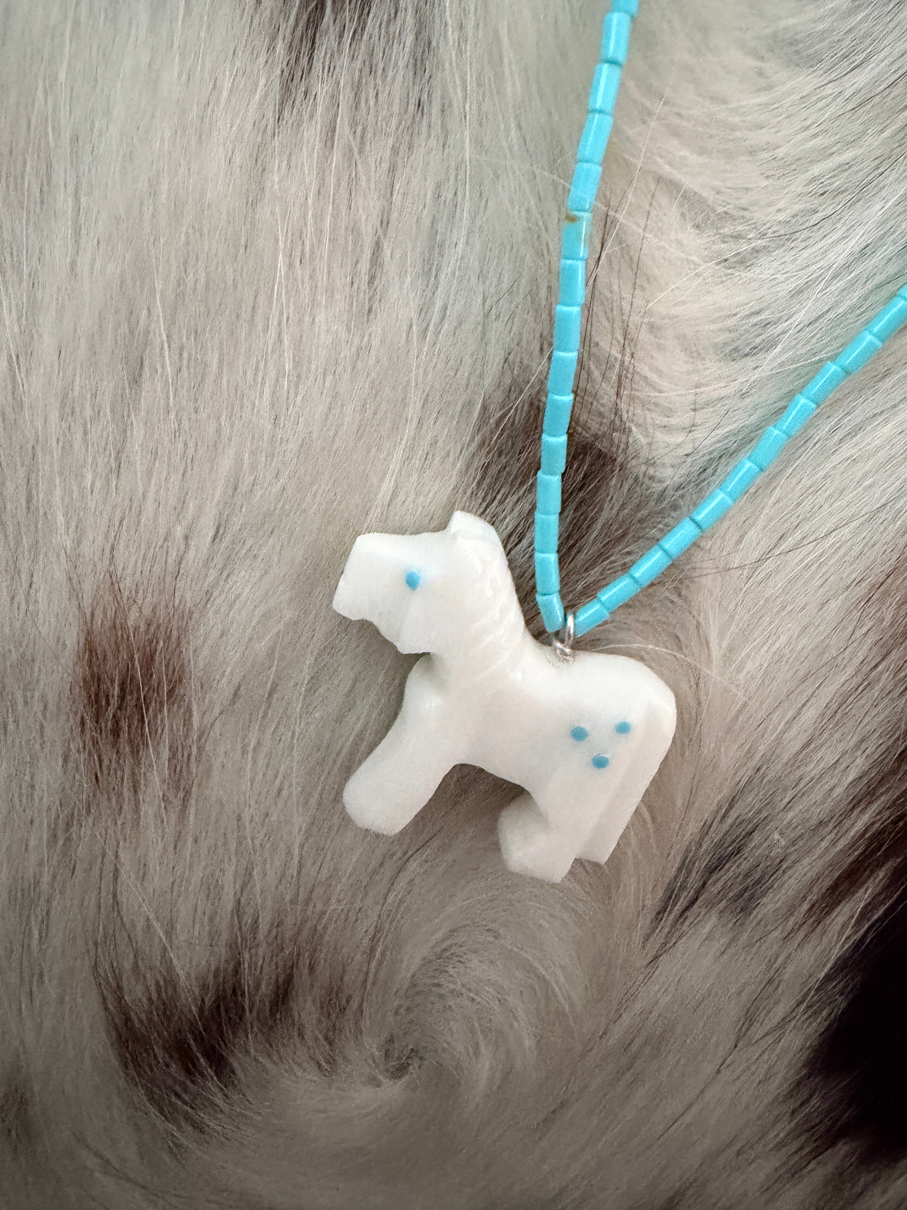 Handcrafted Turquoise & Mother of Pearl Fetish Horse Beaded Necklace