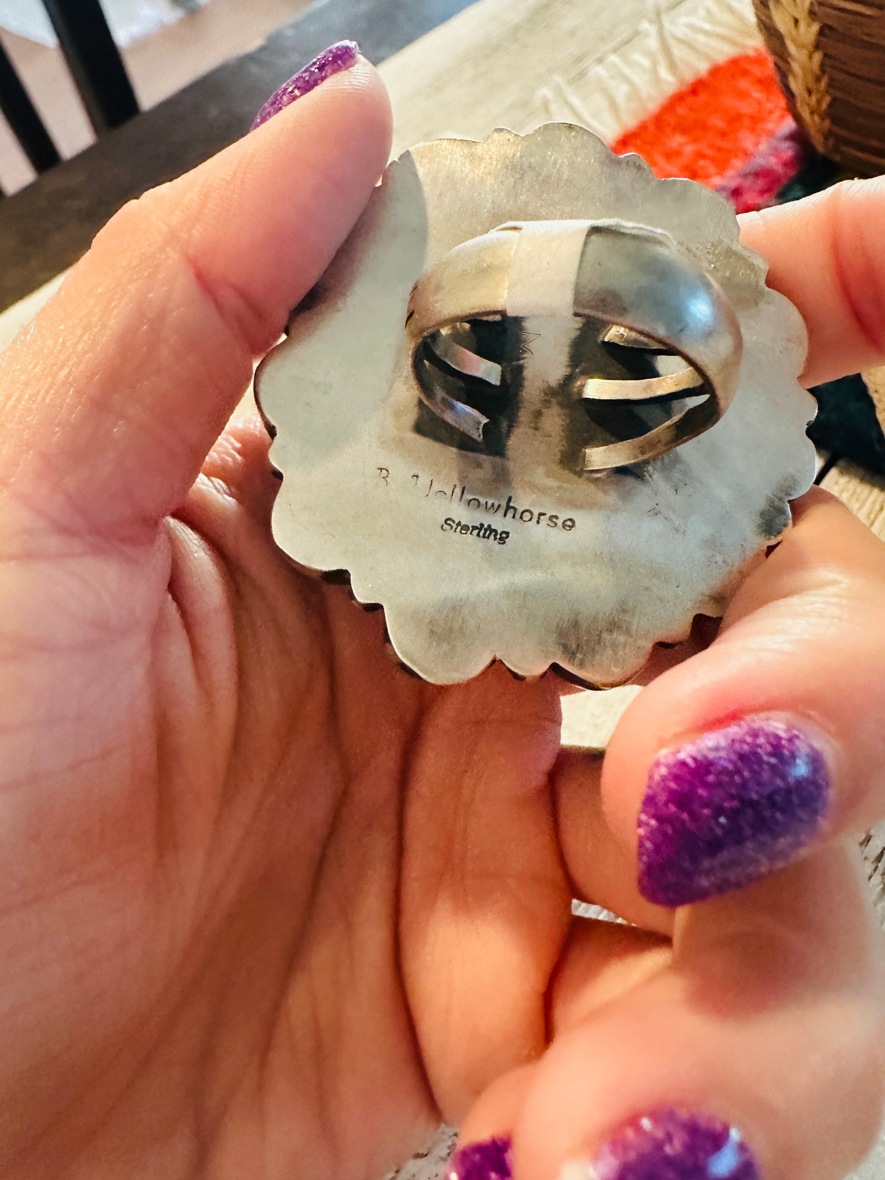 Navajo Golden Hills Turquoise & Sterling Silver Cluster Ring by Blaine Yellowhorse, Size 8.5