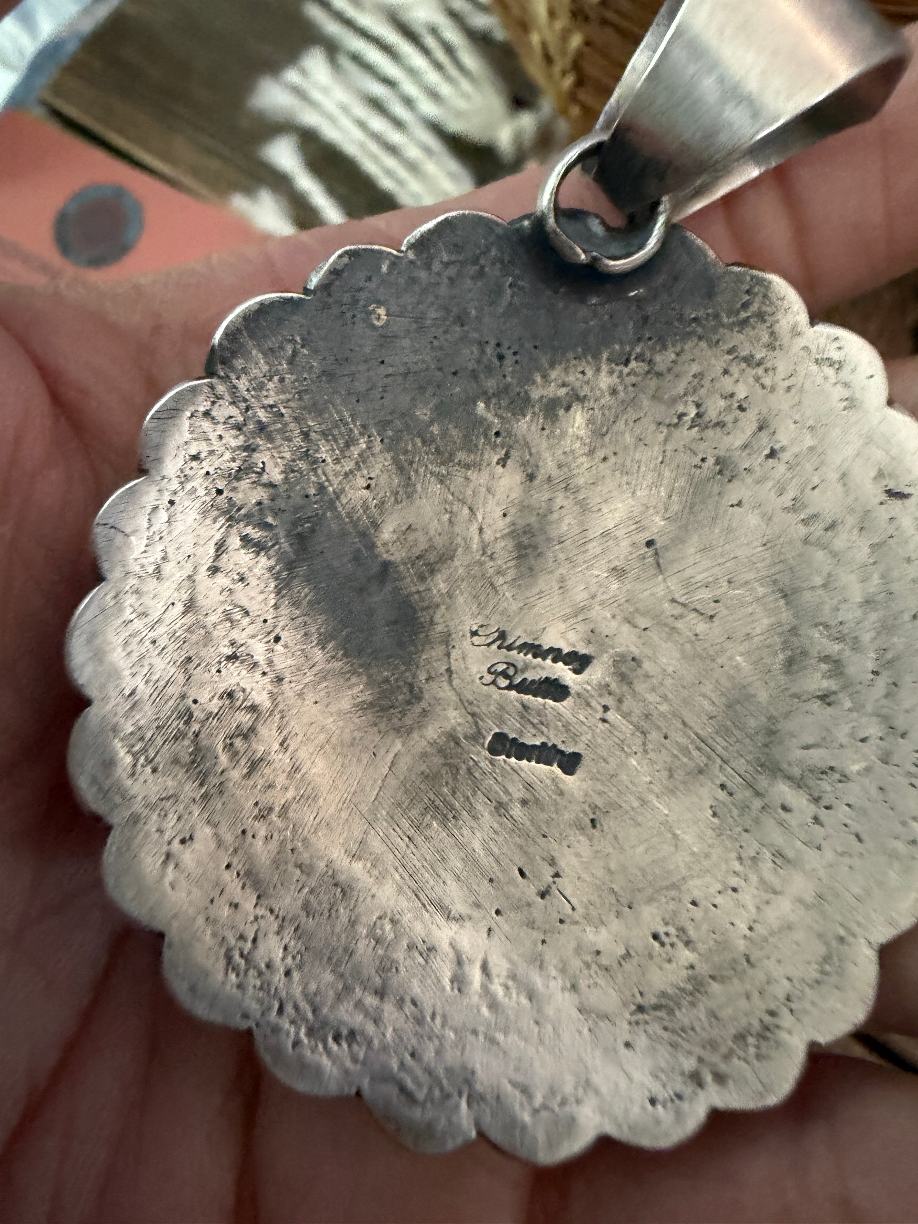 Handcrafted Sterling Silver & Sonoran Mountain Turquoise Concho Pendant by Chimney Butte
