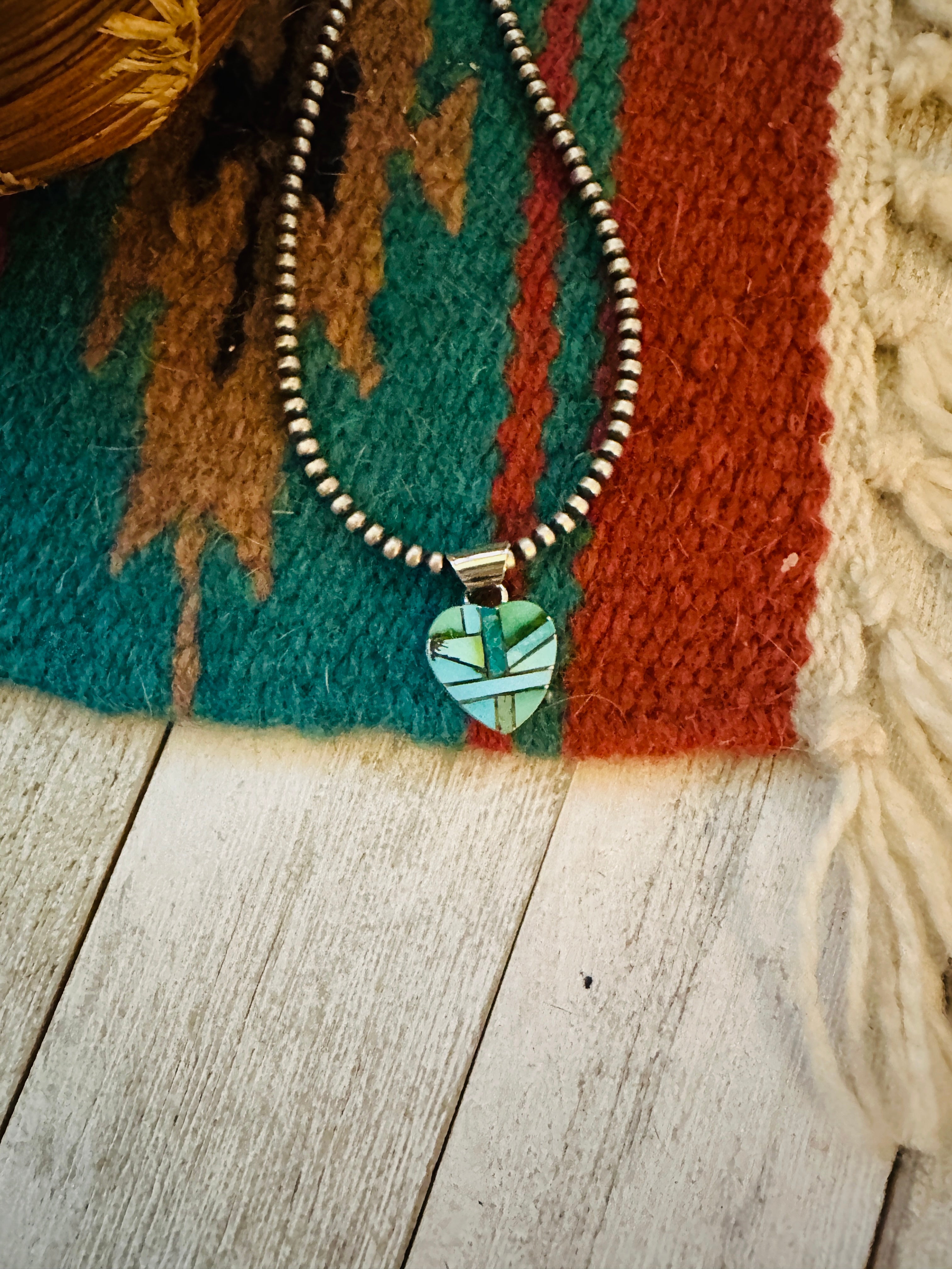 Handcrafted Turquoise & Sterling Silver Inlay Heart Pendant