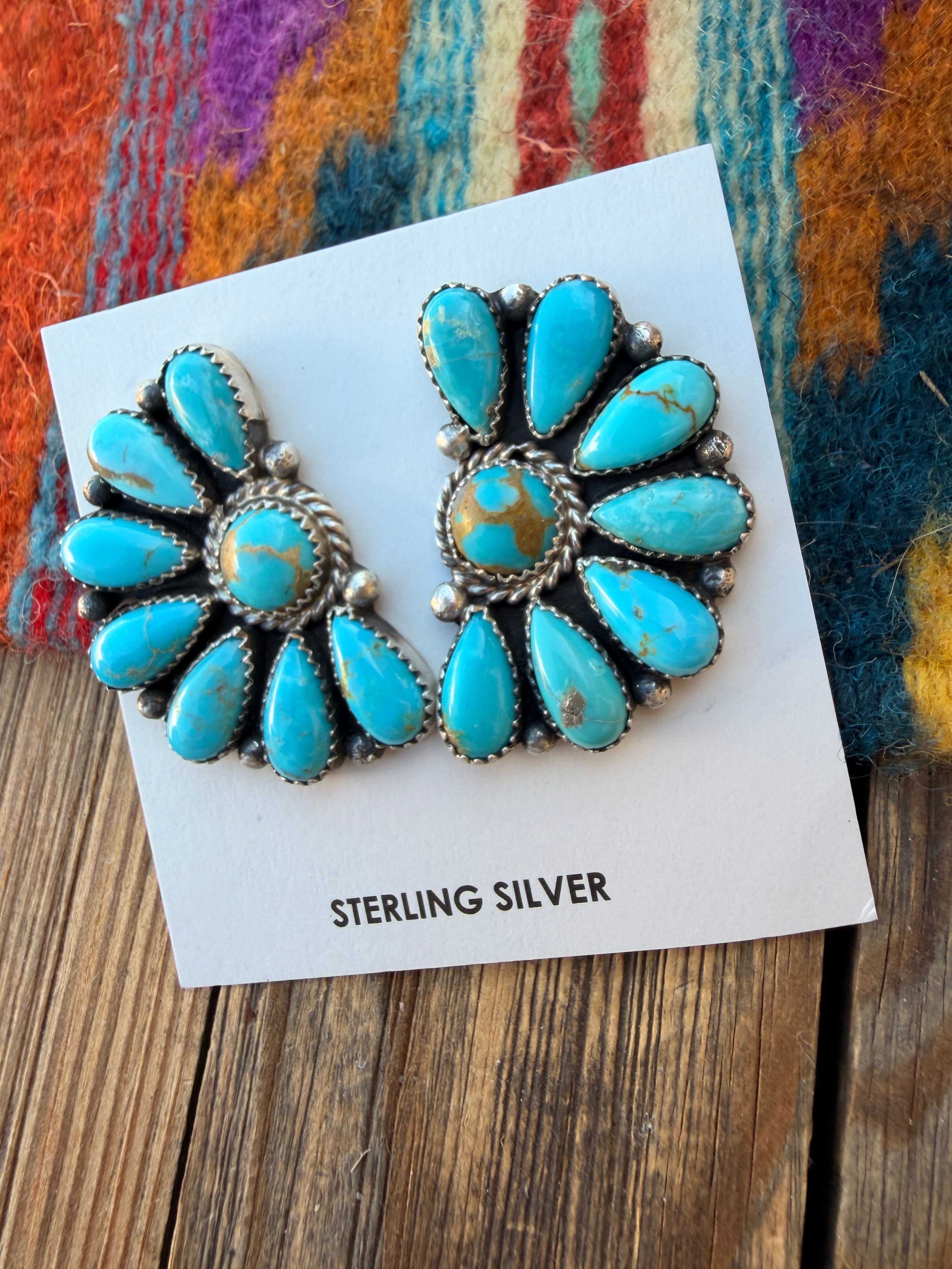 Handcrafted Turquoise & Sterling Silver Cluster Post Earrings by Effie Garfield