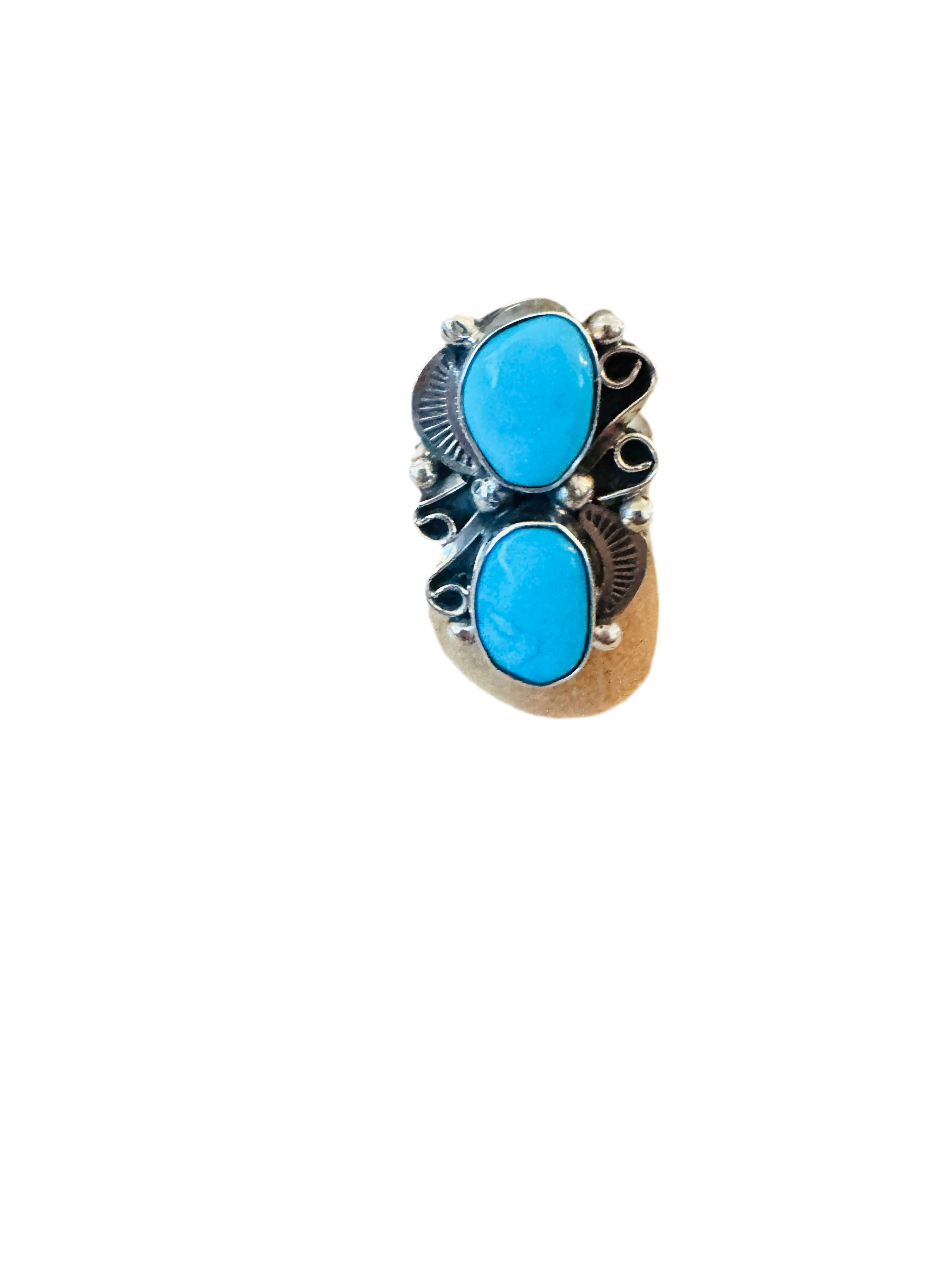 Handcrafted Turquoise & Sterling Silver Two Stone Ring Size 8.5