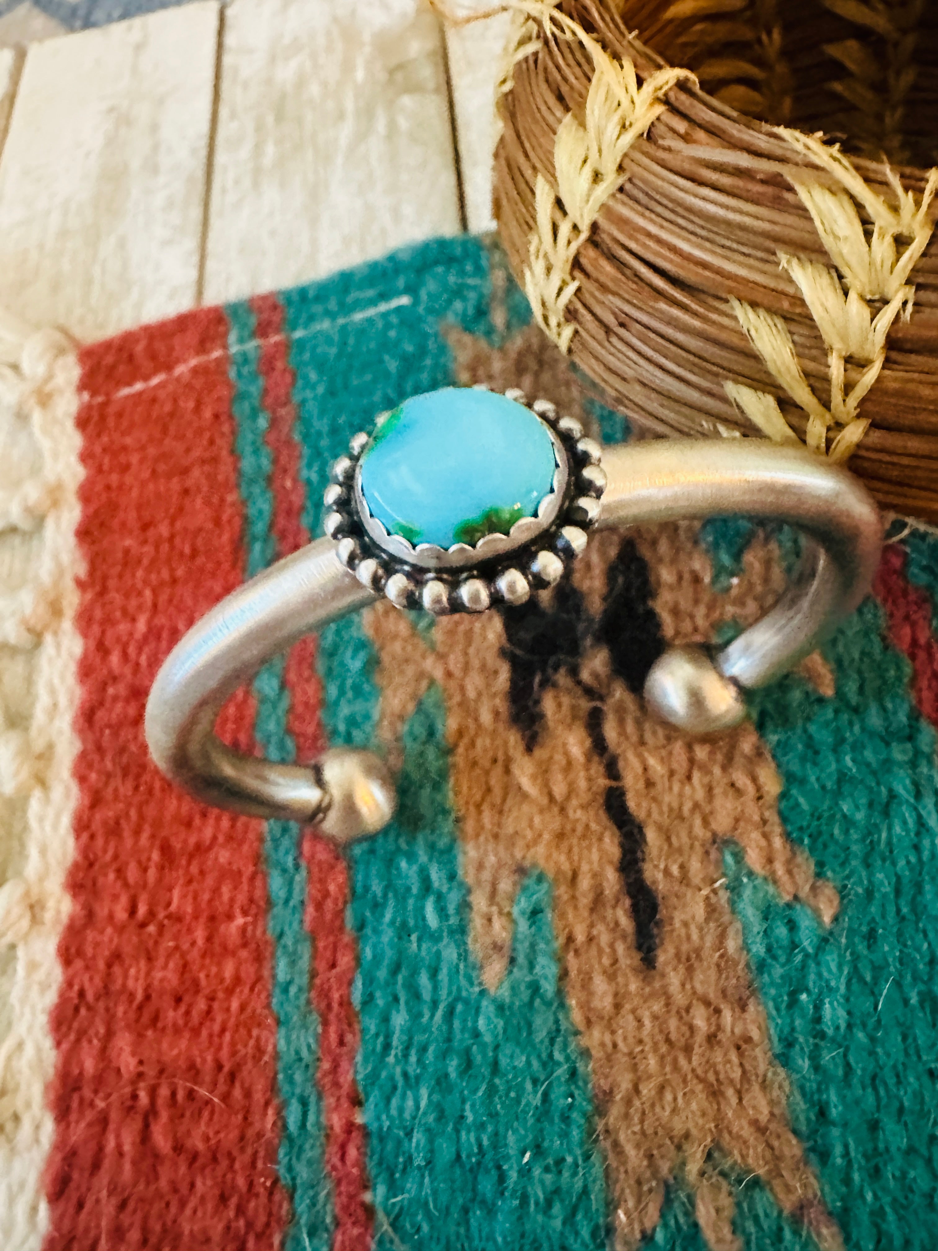 Handcrafted Sonoran Mountain Turquoise & Sterling Silver Cuff Bracelet by Russell Sam