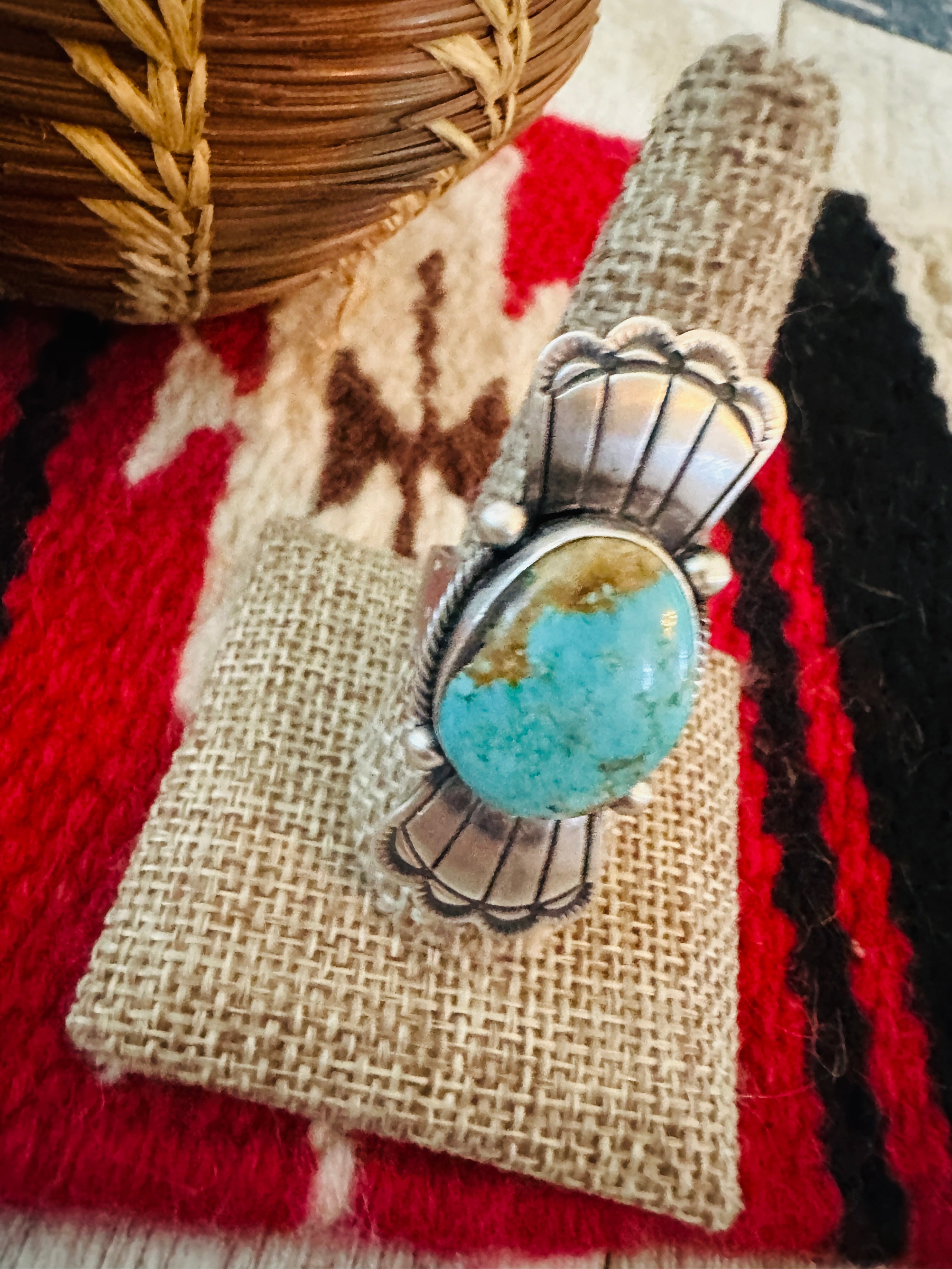 Handcrafted Turquoise & Sterling Silver Ring Size 9.5 by Daniel Benally