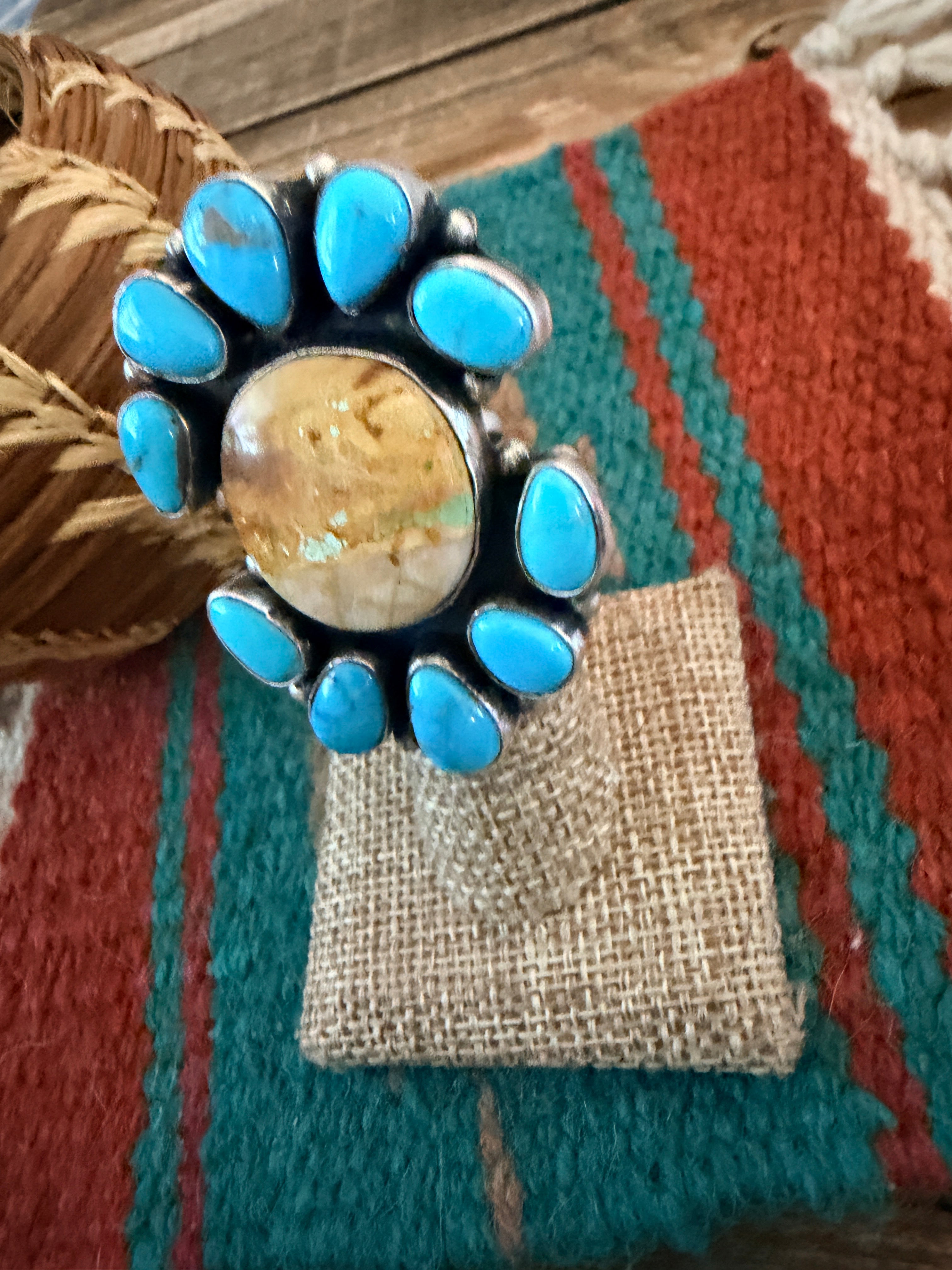 Handcrafted Multi Turquoise & Sterling Silver Ring Size 4.25 by Ella Peter