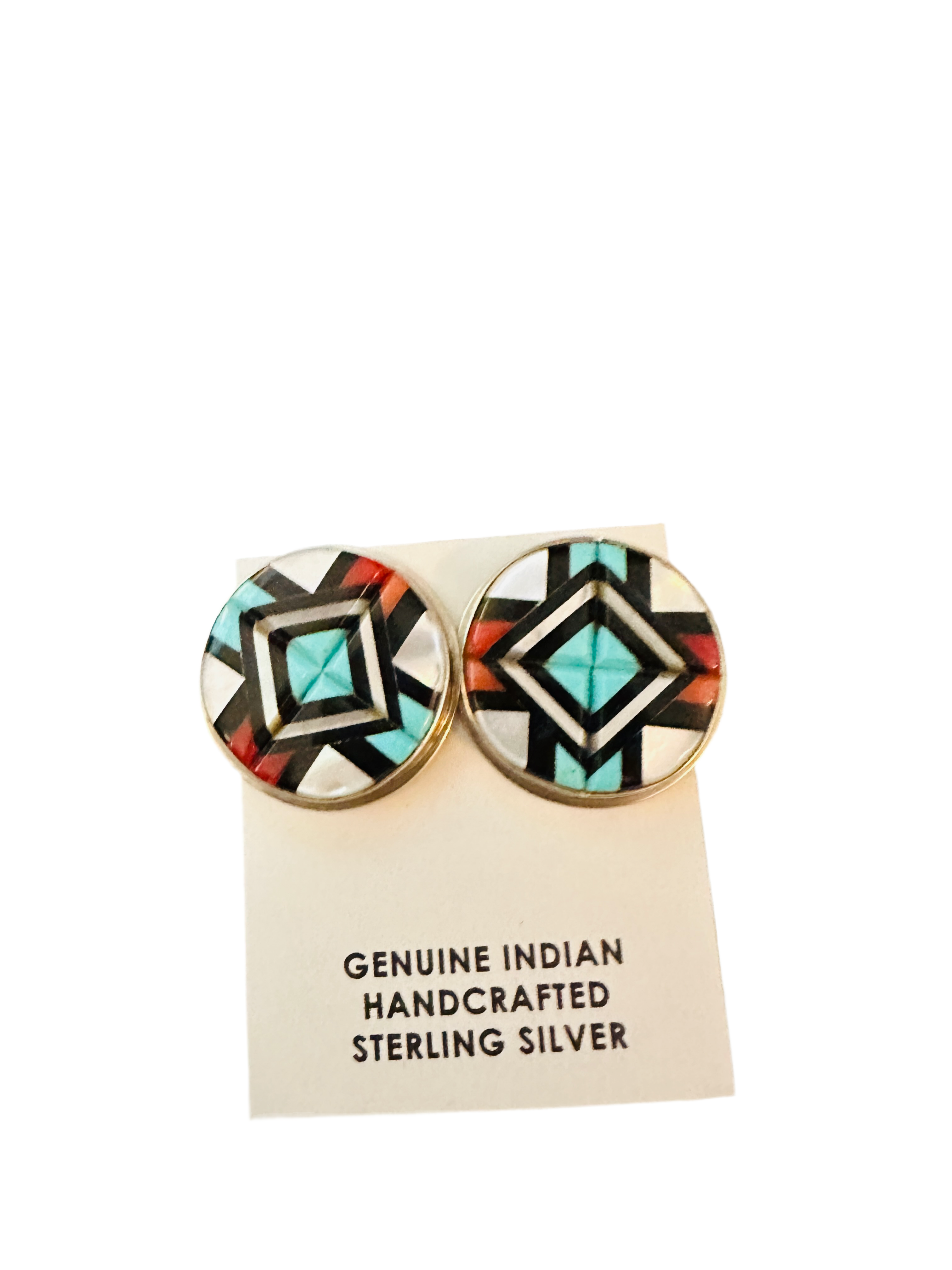 Zuni Multi Stone & Sterling Silver Inlay Post Earrings
