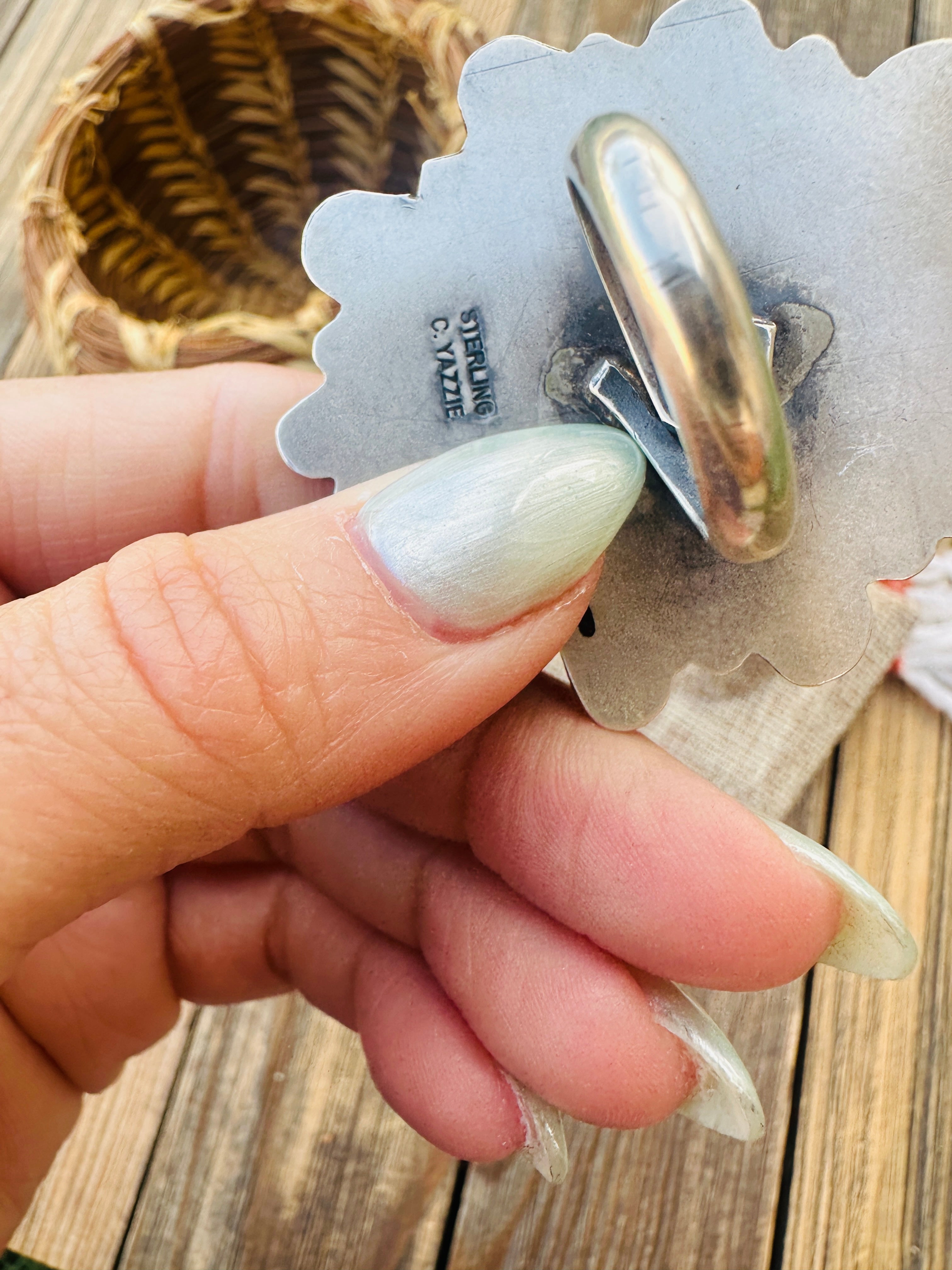 Handcrafted White Buffalo & Sterling Silver Adjustable Ring