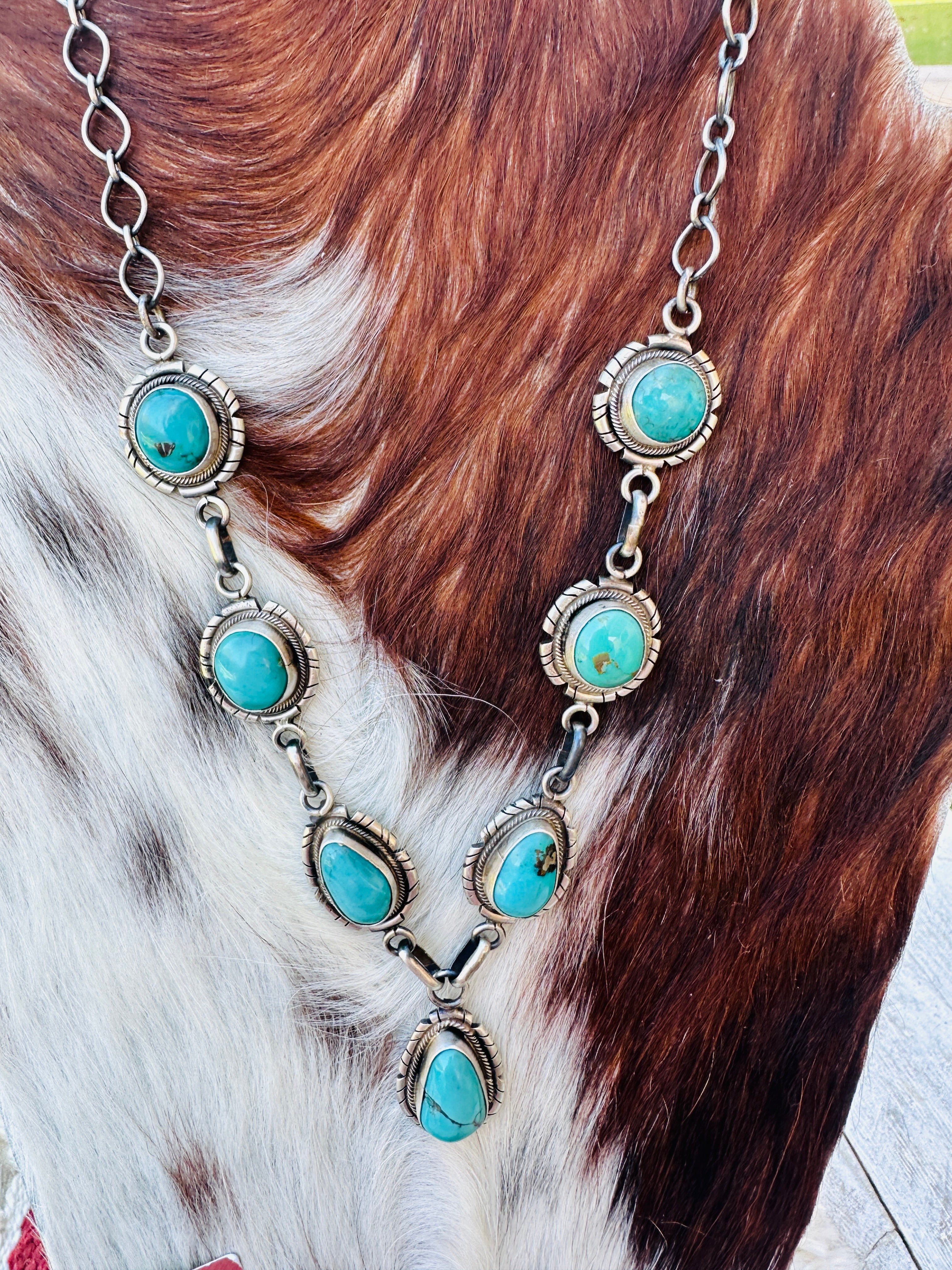 Handcrafted Turquoise & Sterling Silver Necklace and Earring Set