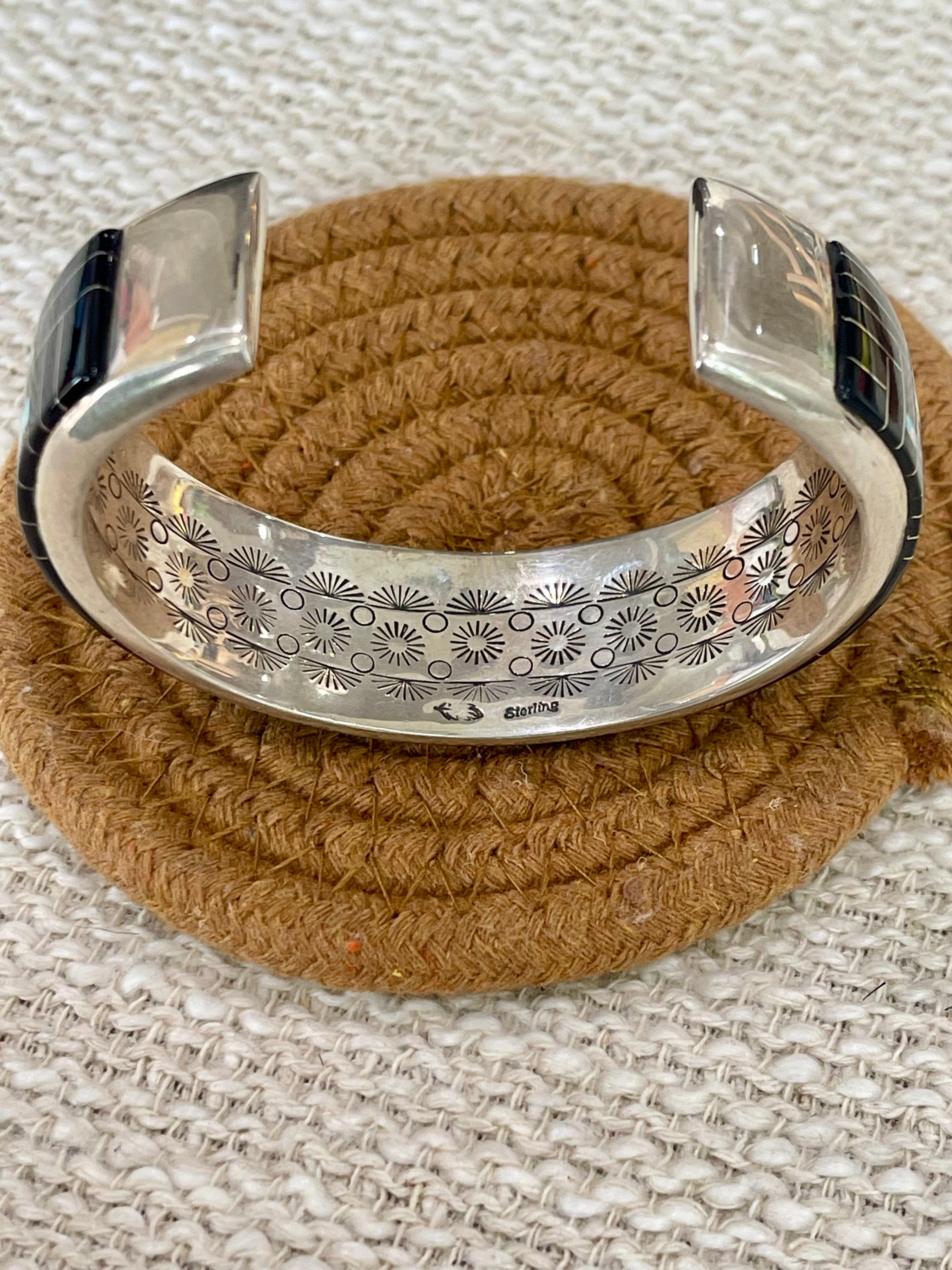 Beautiful Handmade Sterling Silver & Multi Stone, Onyx Inlay Cuff Bracelet