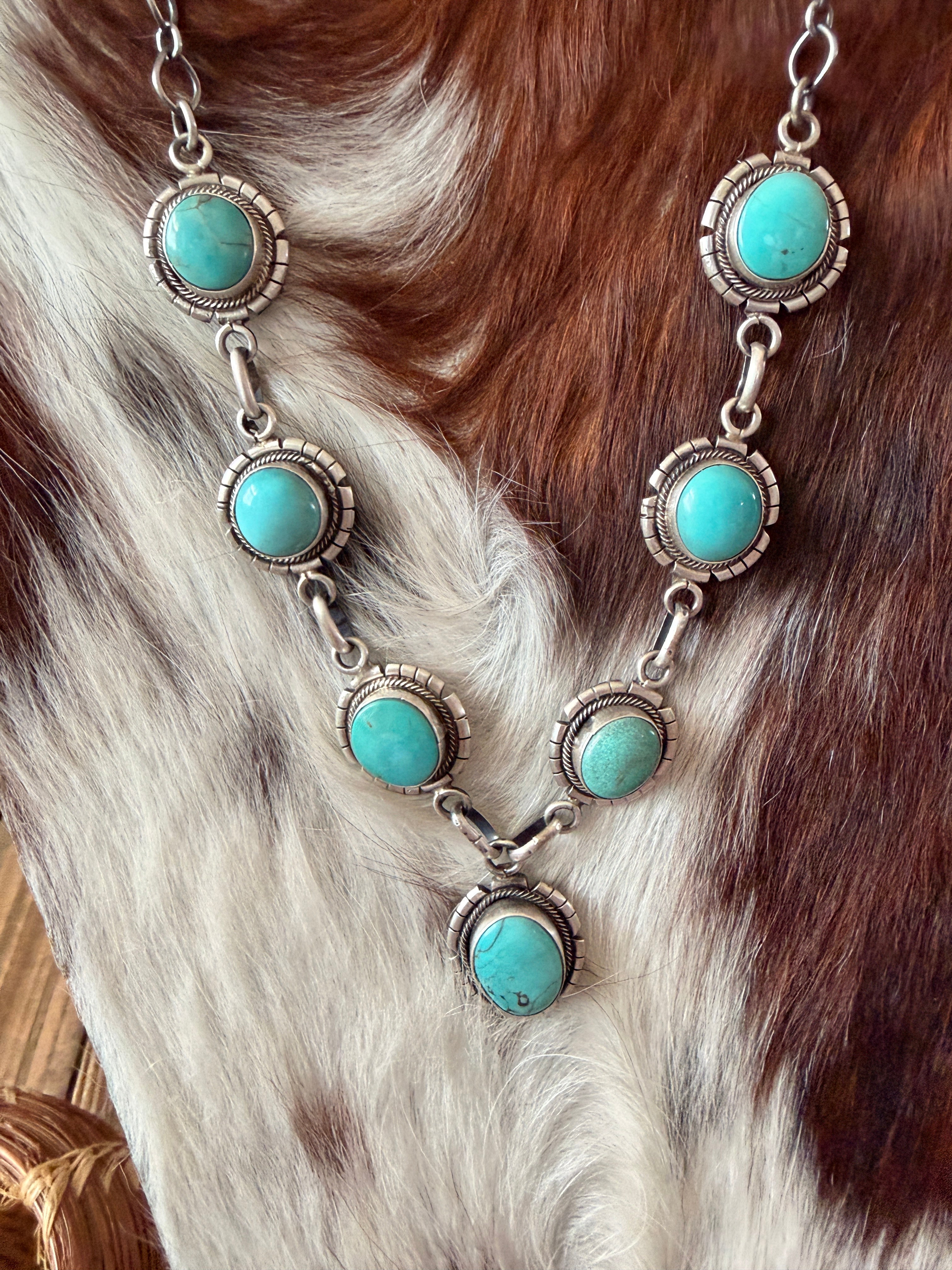 Handcrafted Turquoise & Sterling Silver Necklace and Earring Set