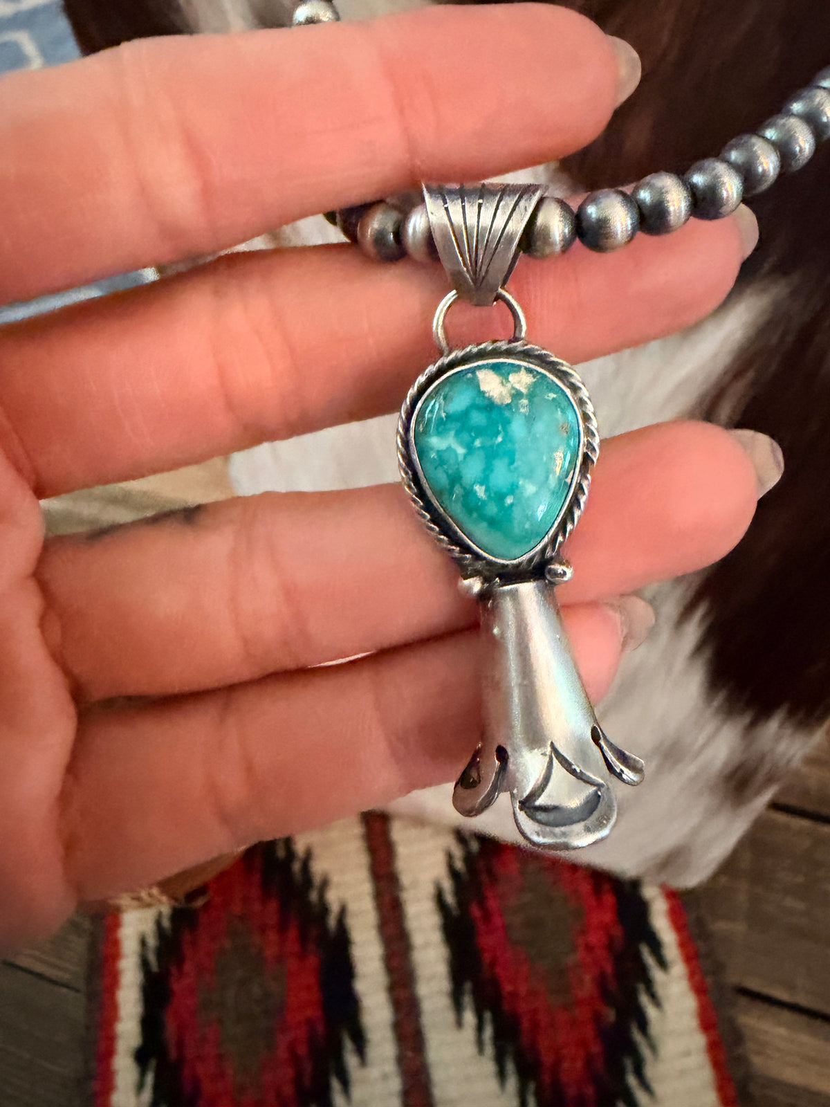 Handcrafted Turquoise & Sterling Silver Beaded Blossom Necklace