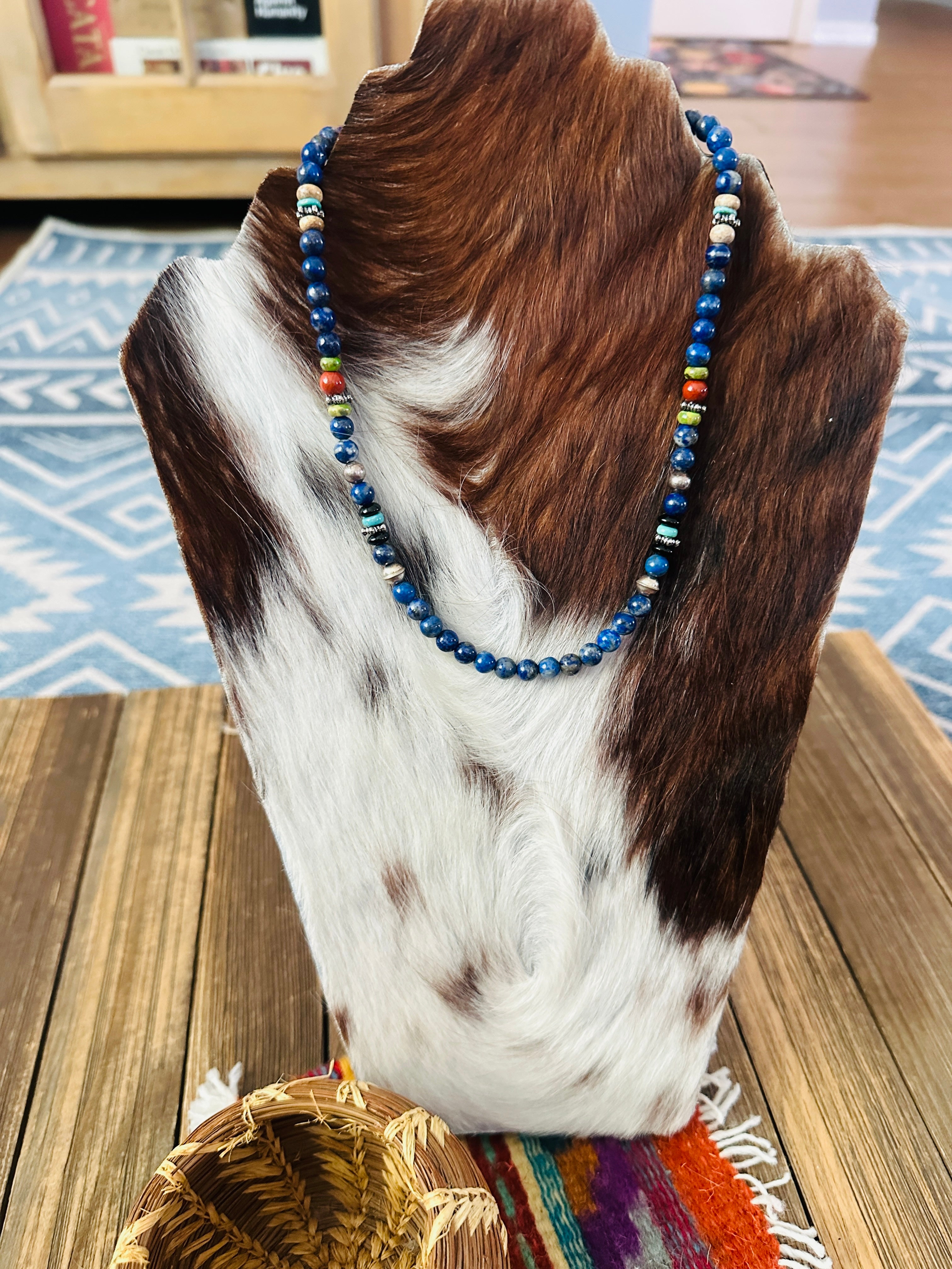 Handcrafted Multi Stone & Sterling Silver Beaded 18” Necklace by T & R Singer