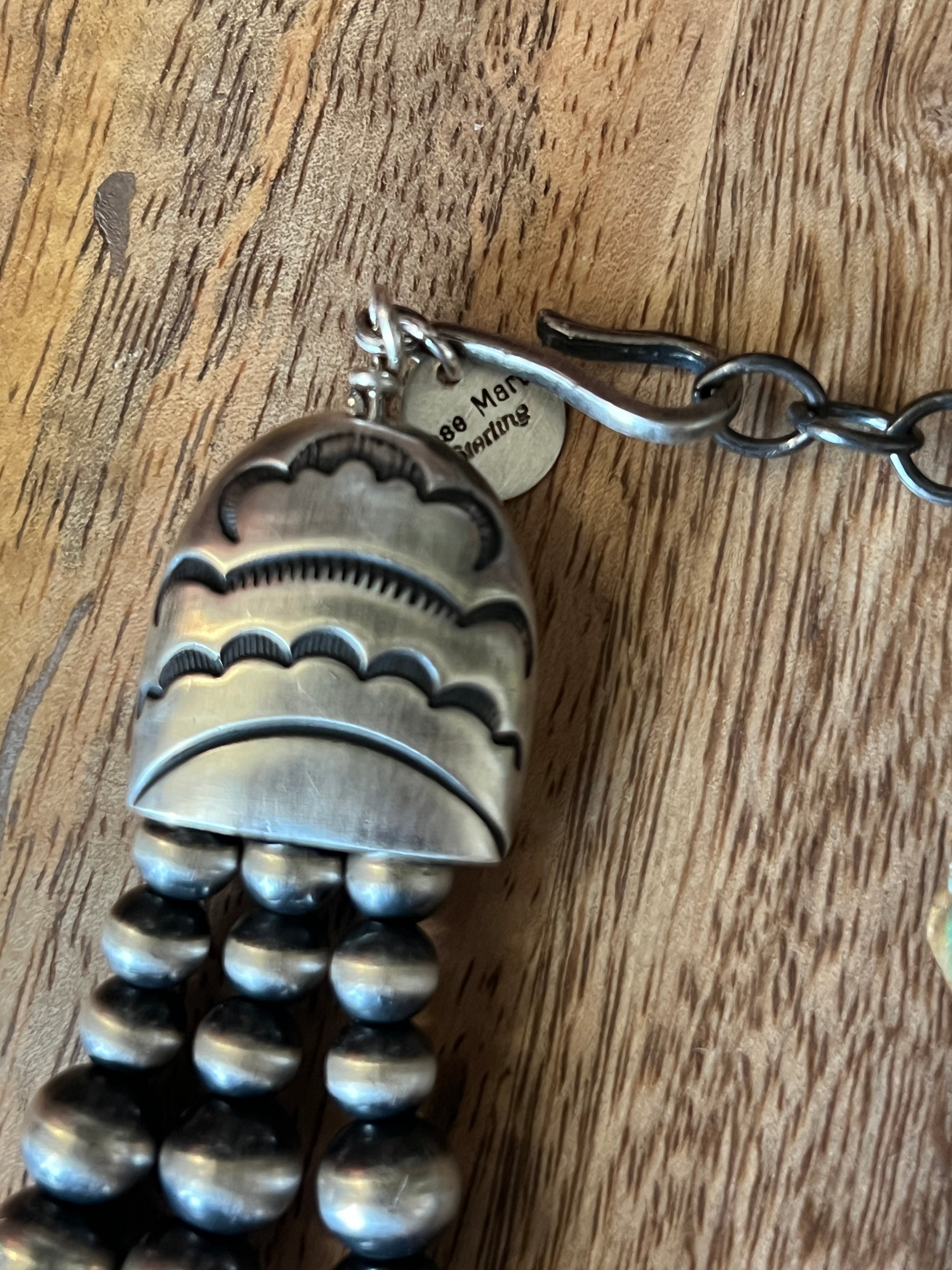 Rose Martin Handcrafted Triple Strand Sterling Silver, Spiny Oyster and Sonoran Mountain Bead Necklace