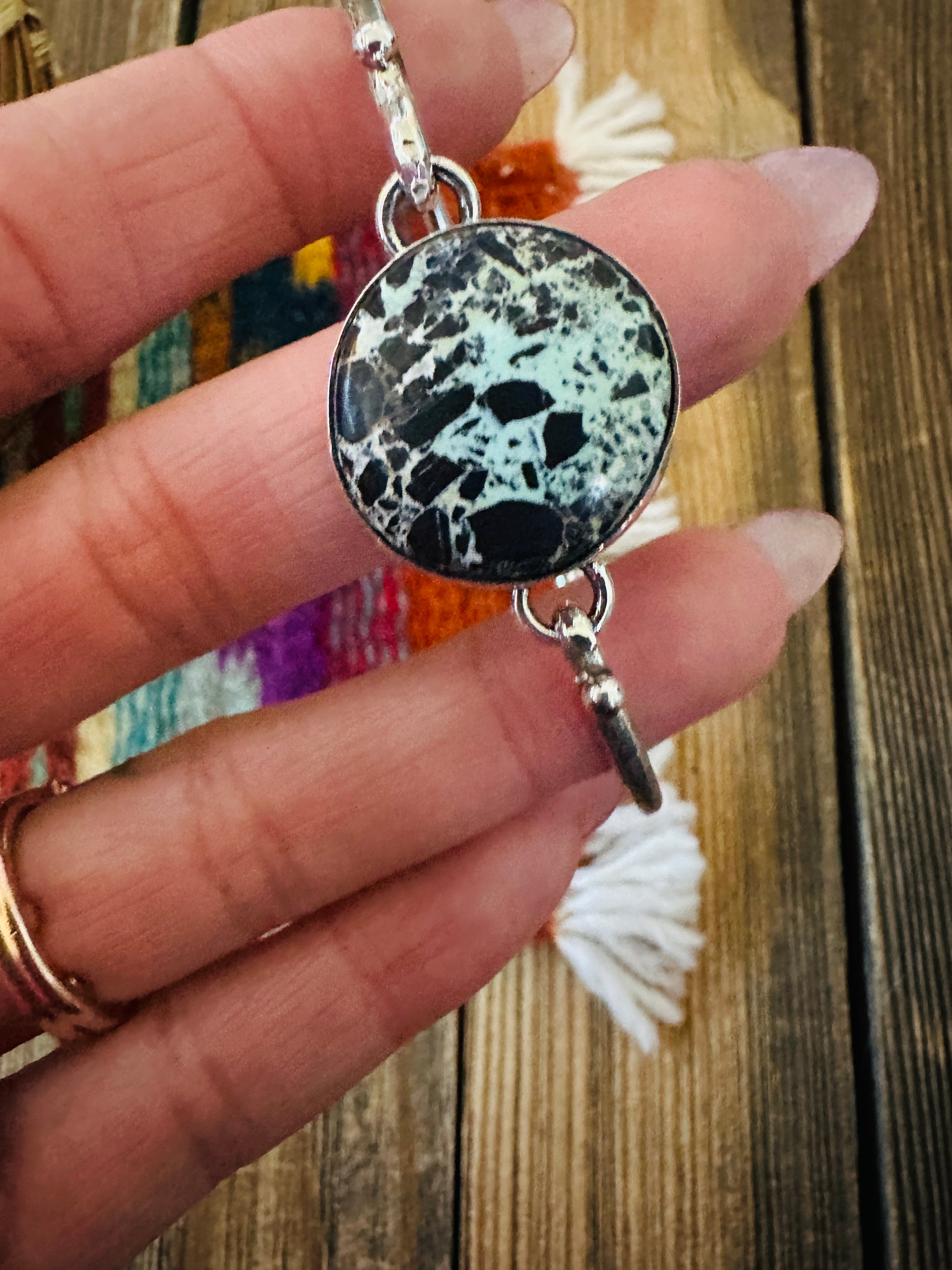 Handcrafted Turquoise & Sterling Silver Hinged Bangle Bracelet