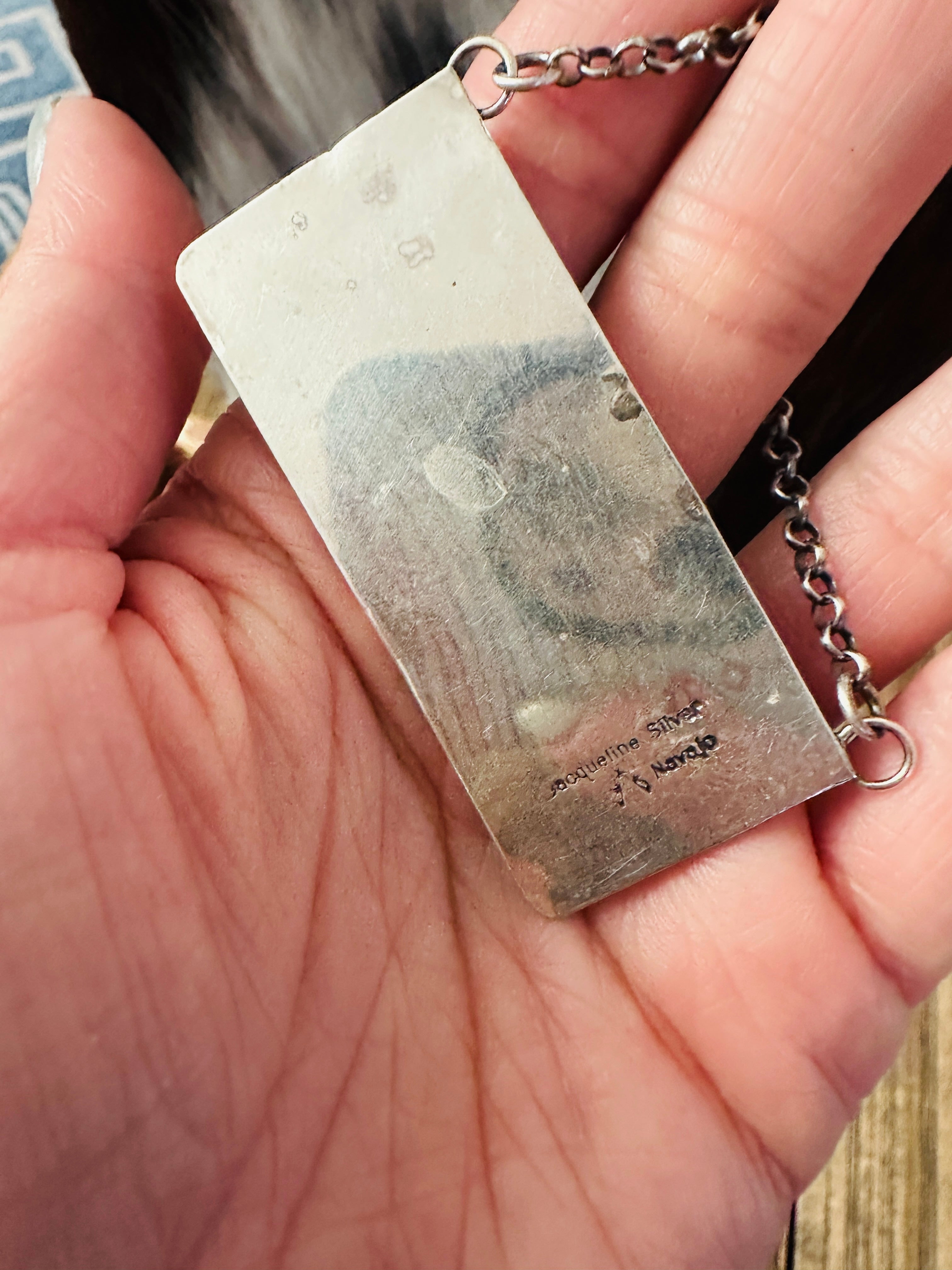 Handcrafted Mother of Pearl, CZ & Sterling Silver Bar Necklace by Jacqueline Silver