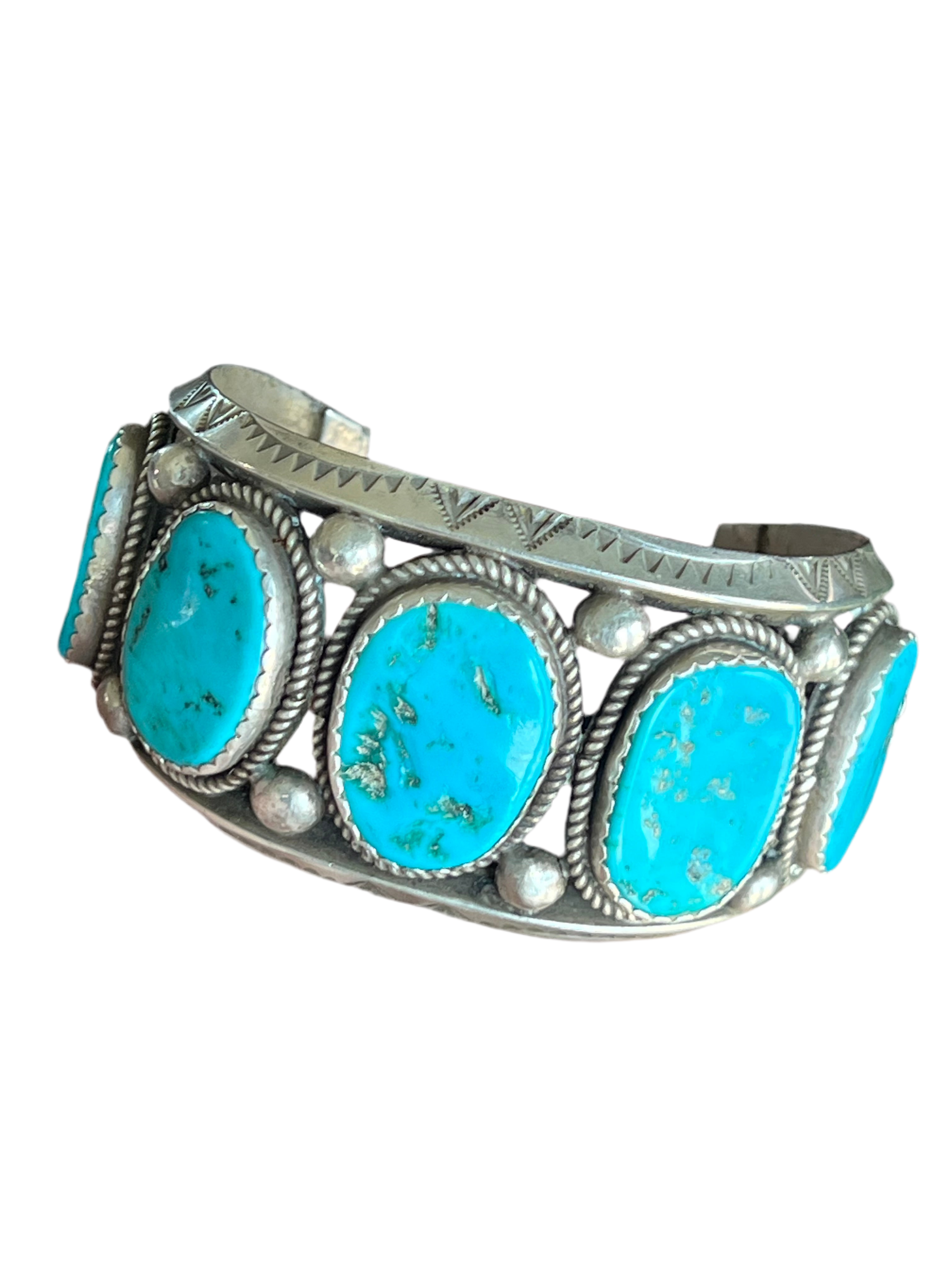 Handcrafted Old Pawn Sterling Silver and Natural Sleeping Beauty Turquoise Cuff Bracelet, Signed /
