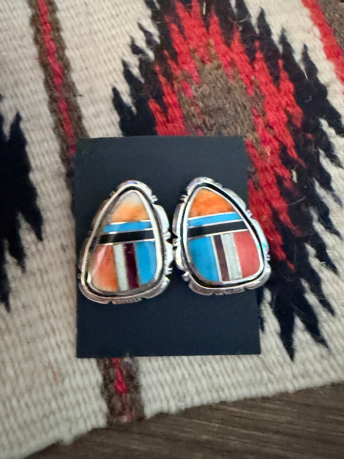 Handcrafted Multi Stone & Sterling Silver Inlay Post Earrings