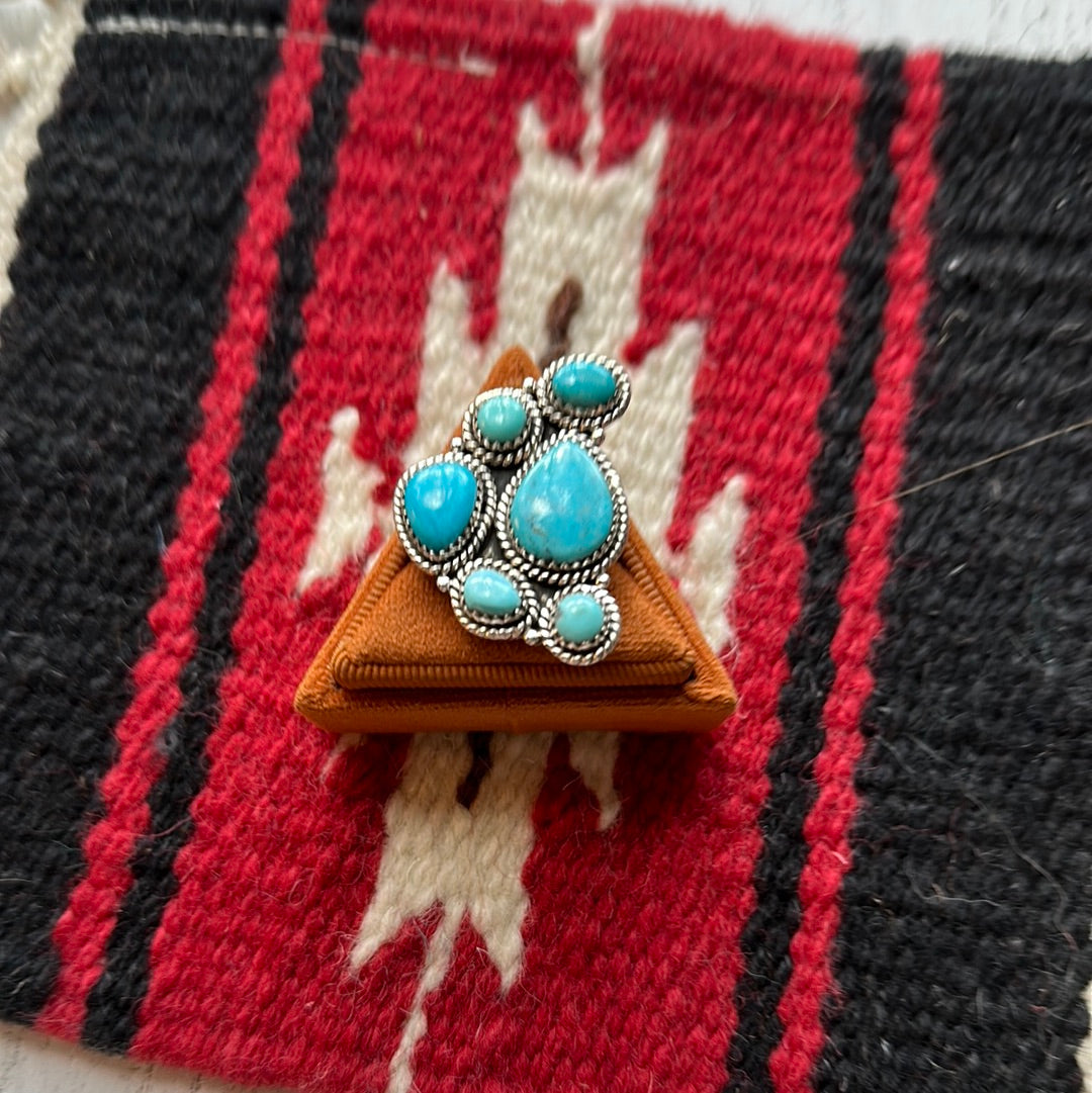Beautiful Handmade Turquoise And Sterling Silver Adjustable Ring Signed Nizhoni