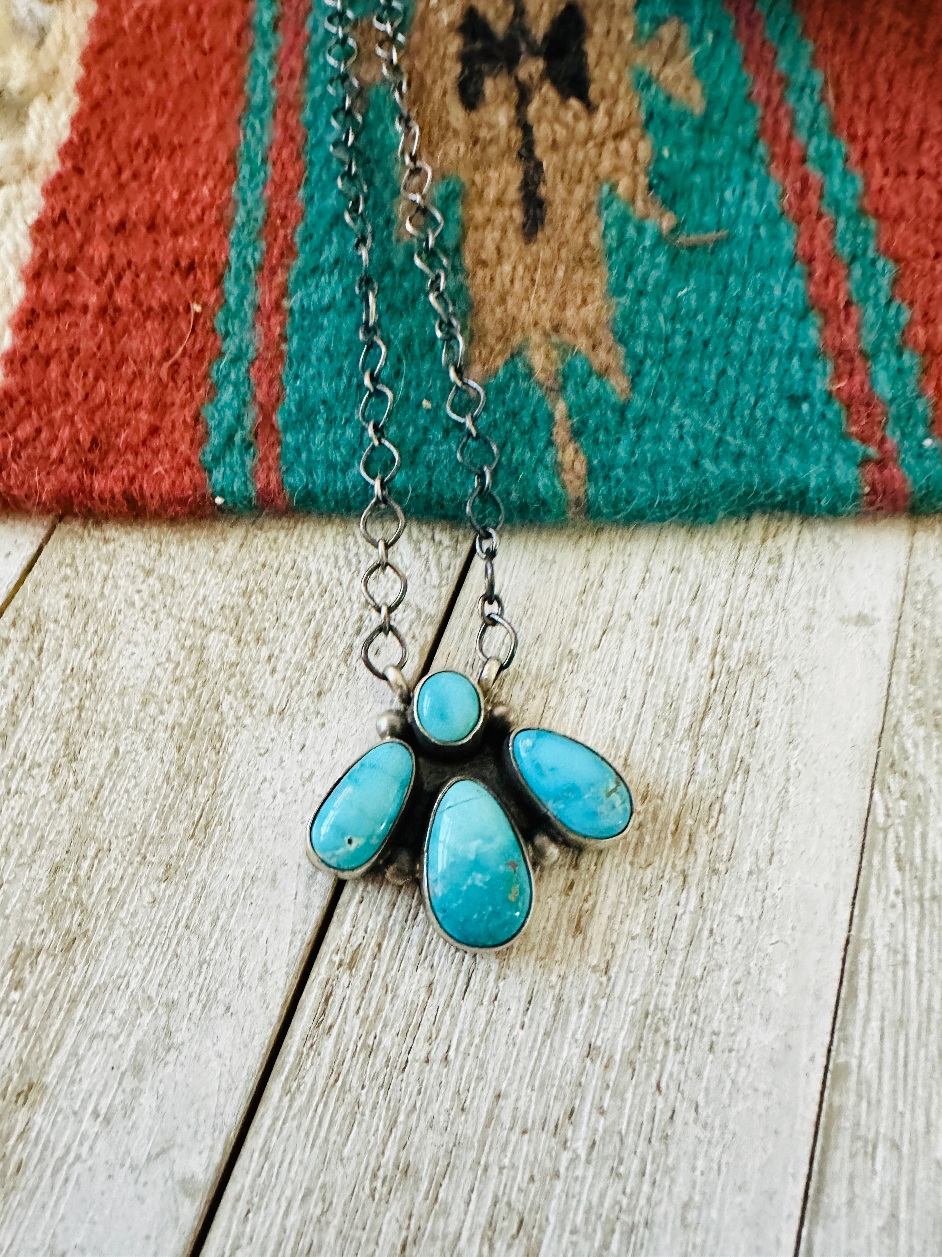 Handcrafted Sterling Silver & Turquoise Cluster Necklace