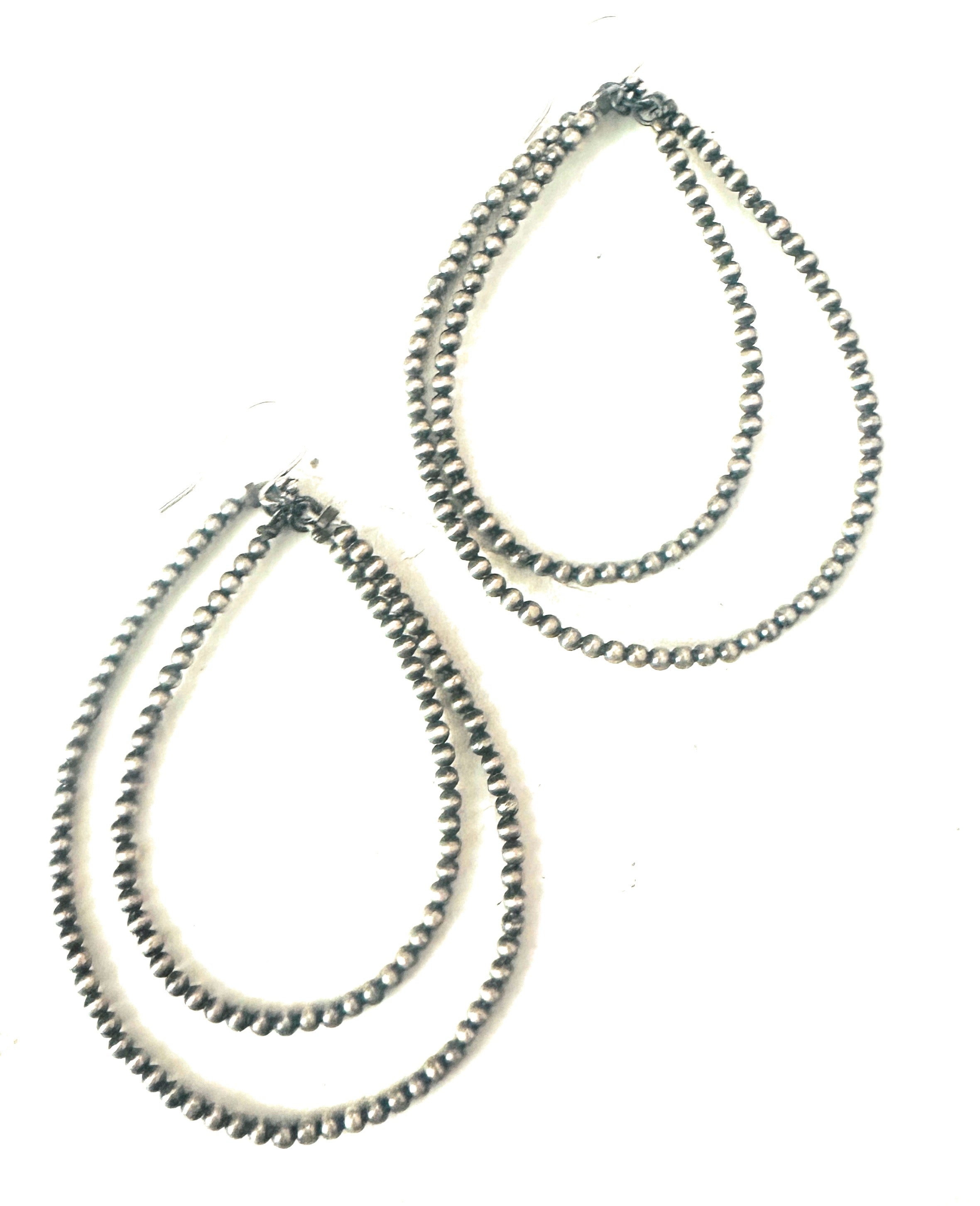 Handmade Sterling Silver Pearl Dangle Double Hoop Earrings 3mm