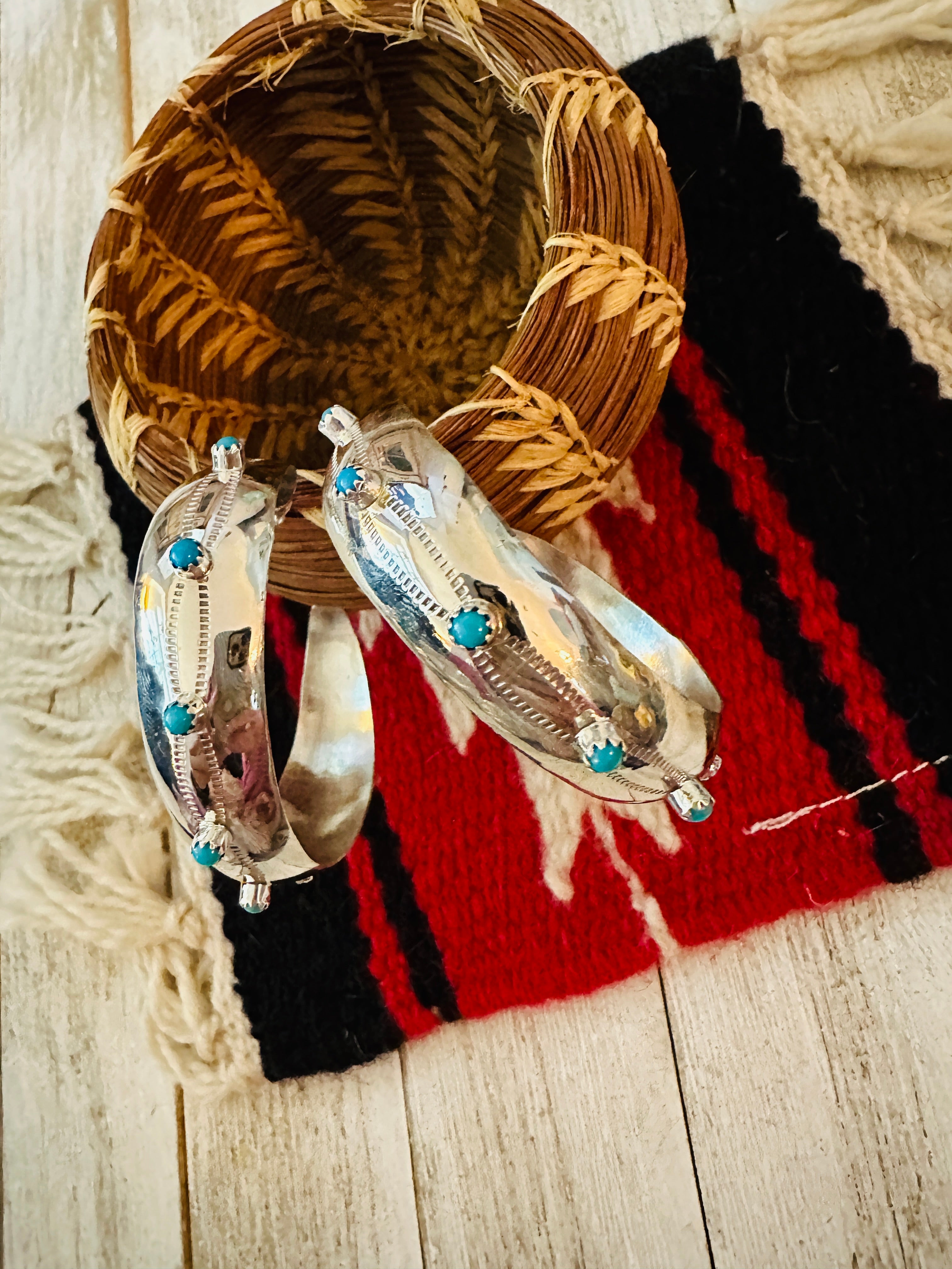 Handcrafted Sterling Silver & Turquoise Hoop Earrings