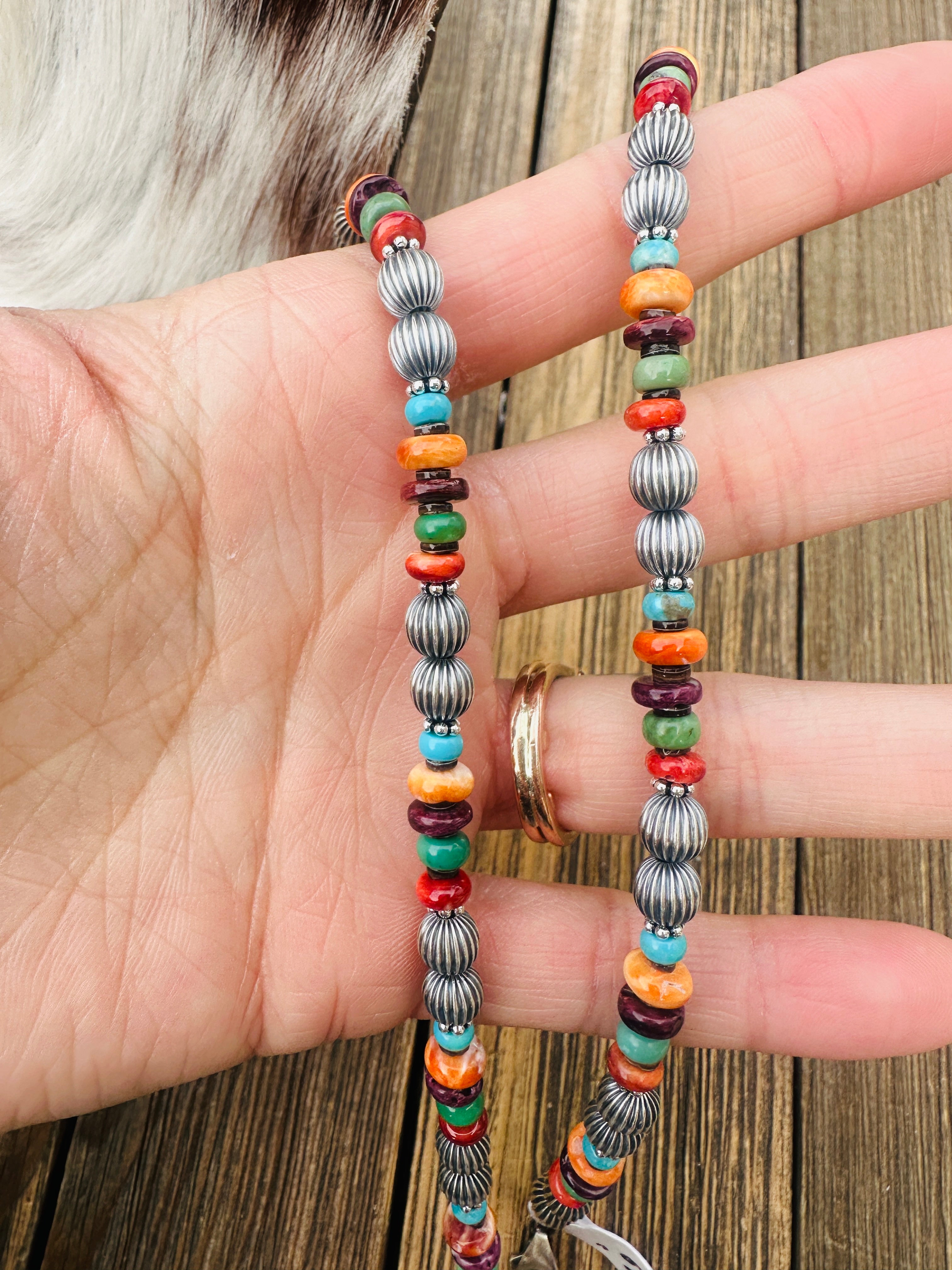 Handcrafted Multi Stone & Sterling Silver 16” Beaded Necklace