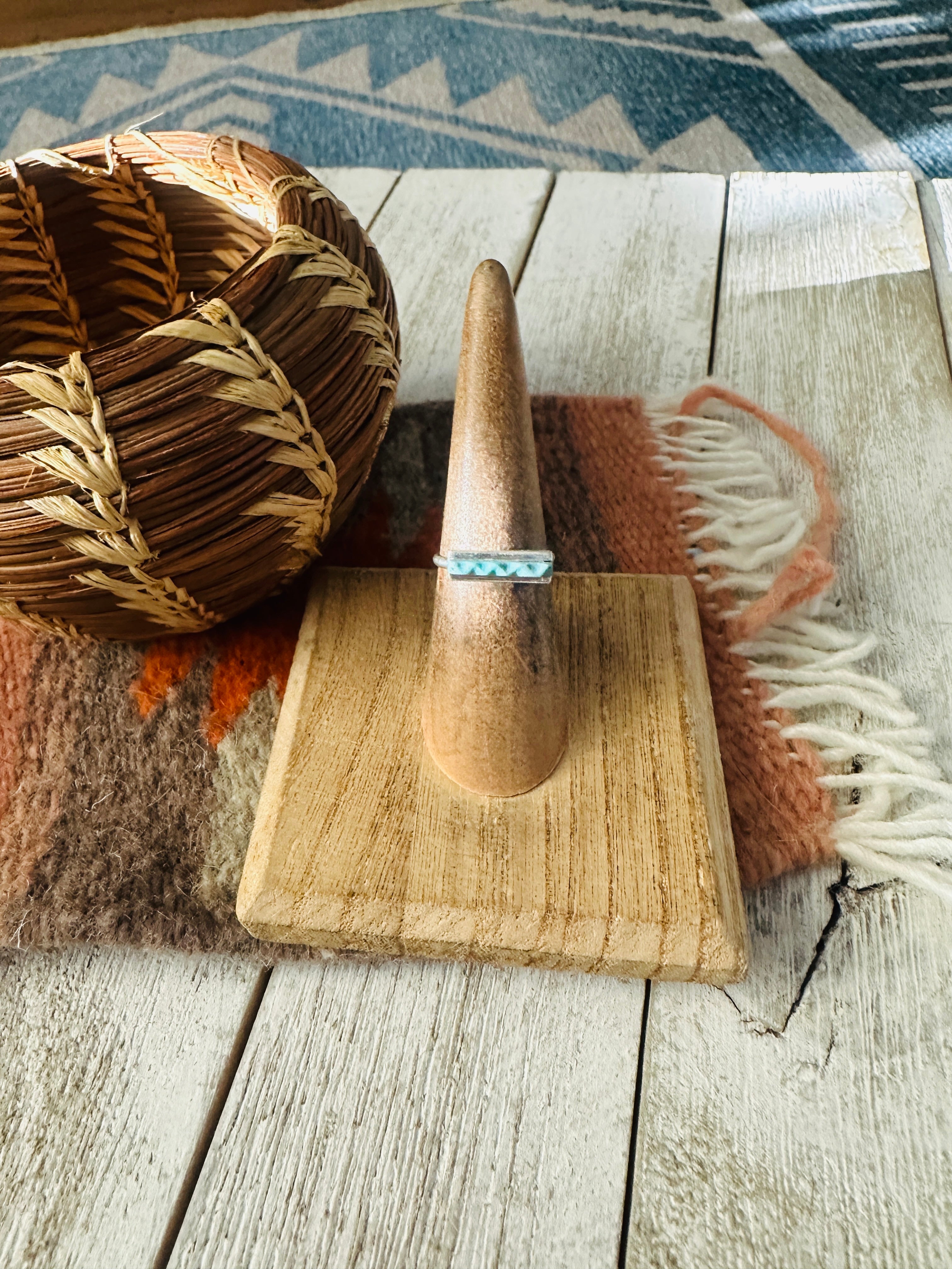 Handcrafted Turquoise & Sterling Silver Bar Band Ring