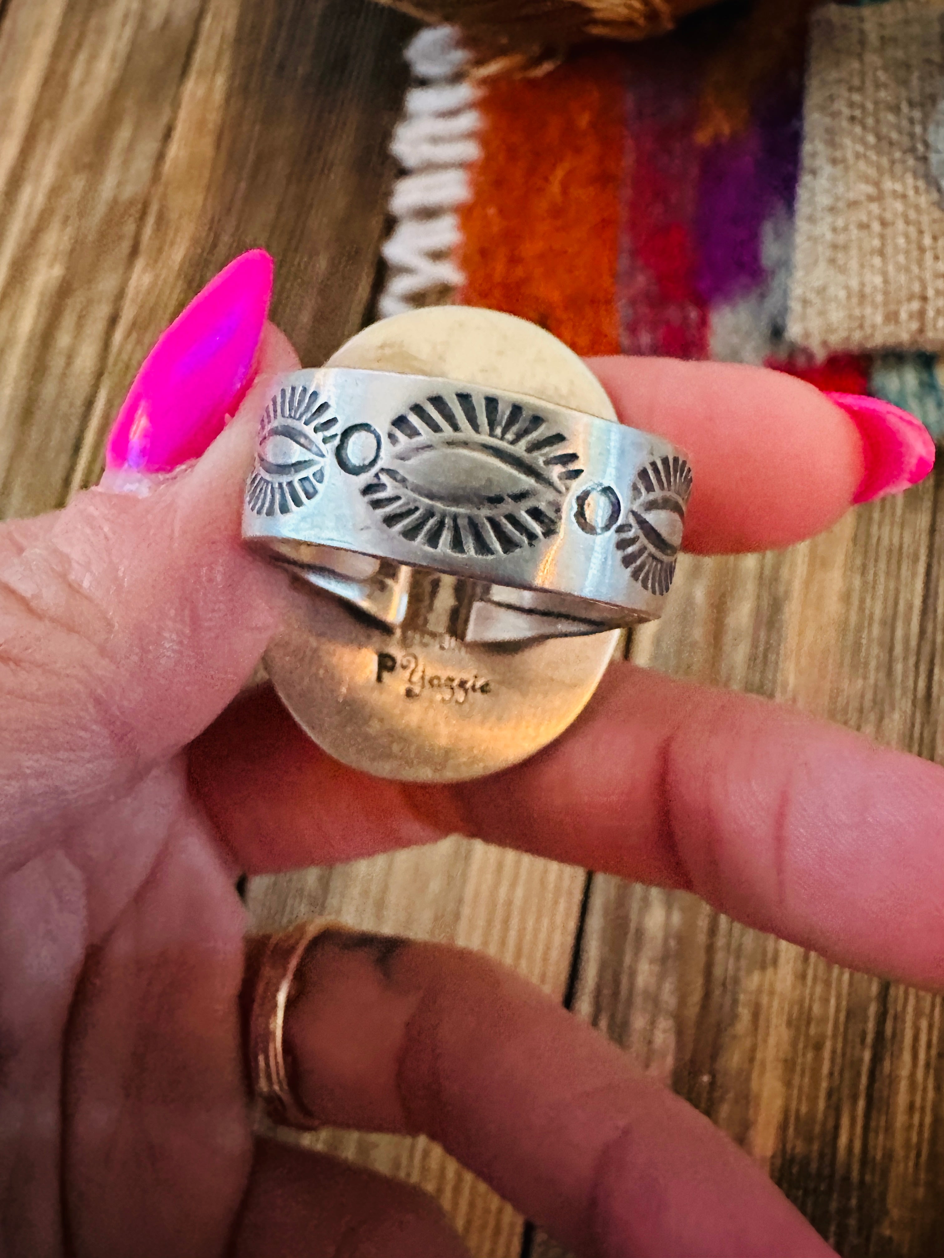 Handcrafted Turquoise & Sterling Silver Ring by Patrick Yazzie Size 10