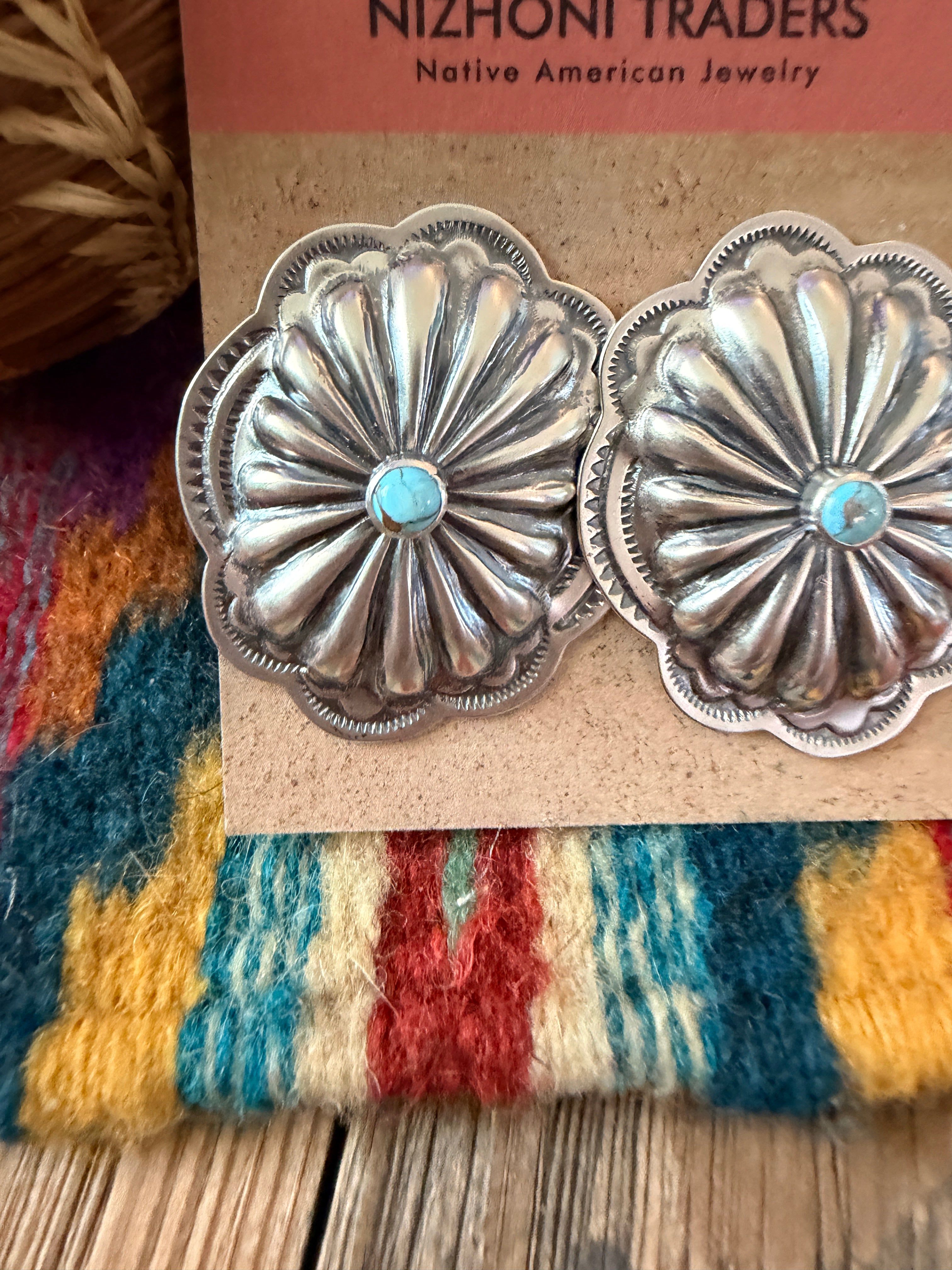 Handcrafted Turquoise & Sterling Silver Concho Post Earrings