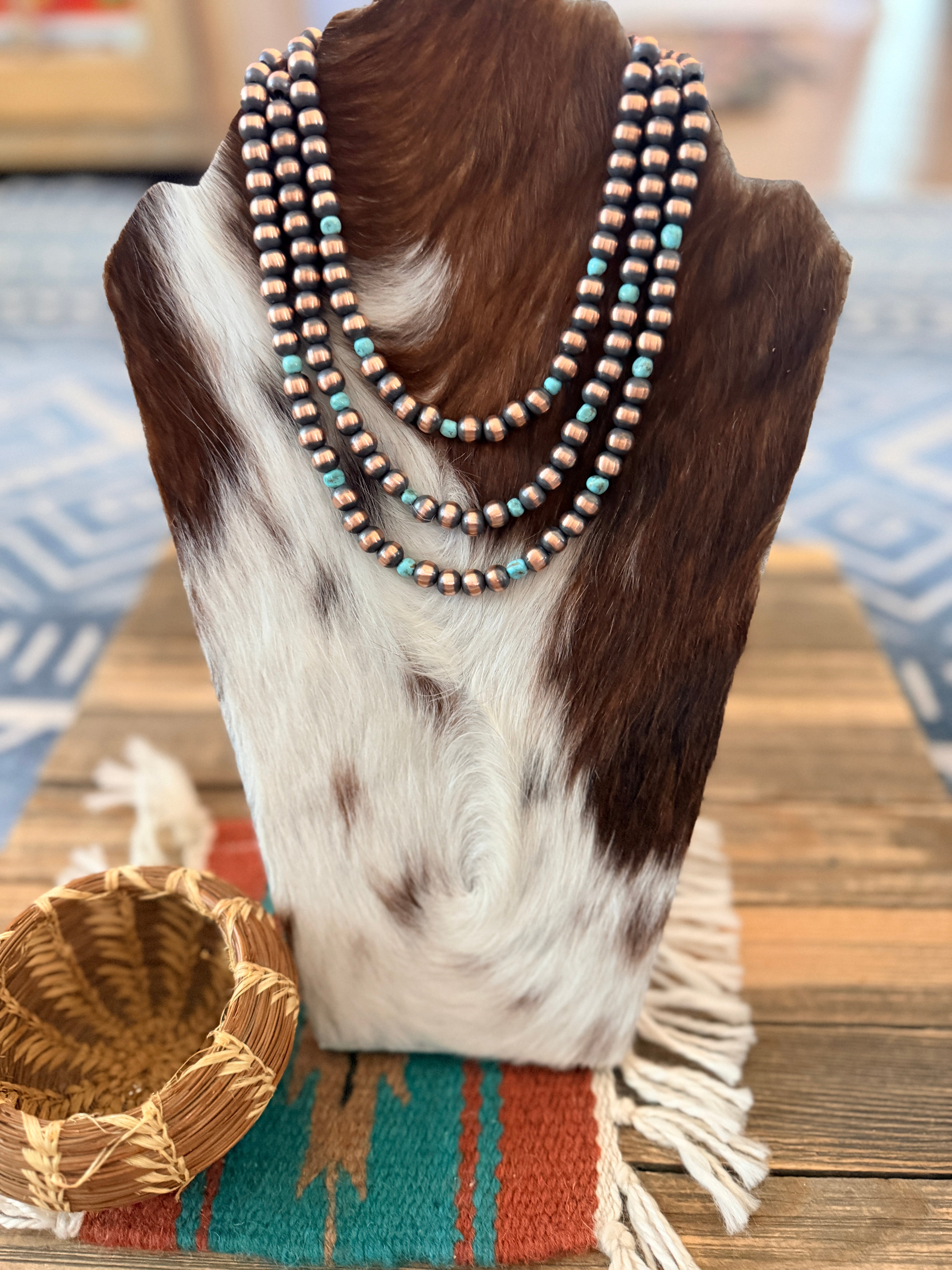Handcrafted Turquoise & 8mm Copper Beaded Necklace
