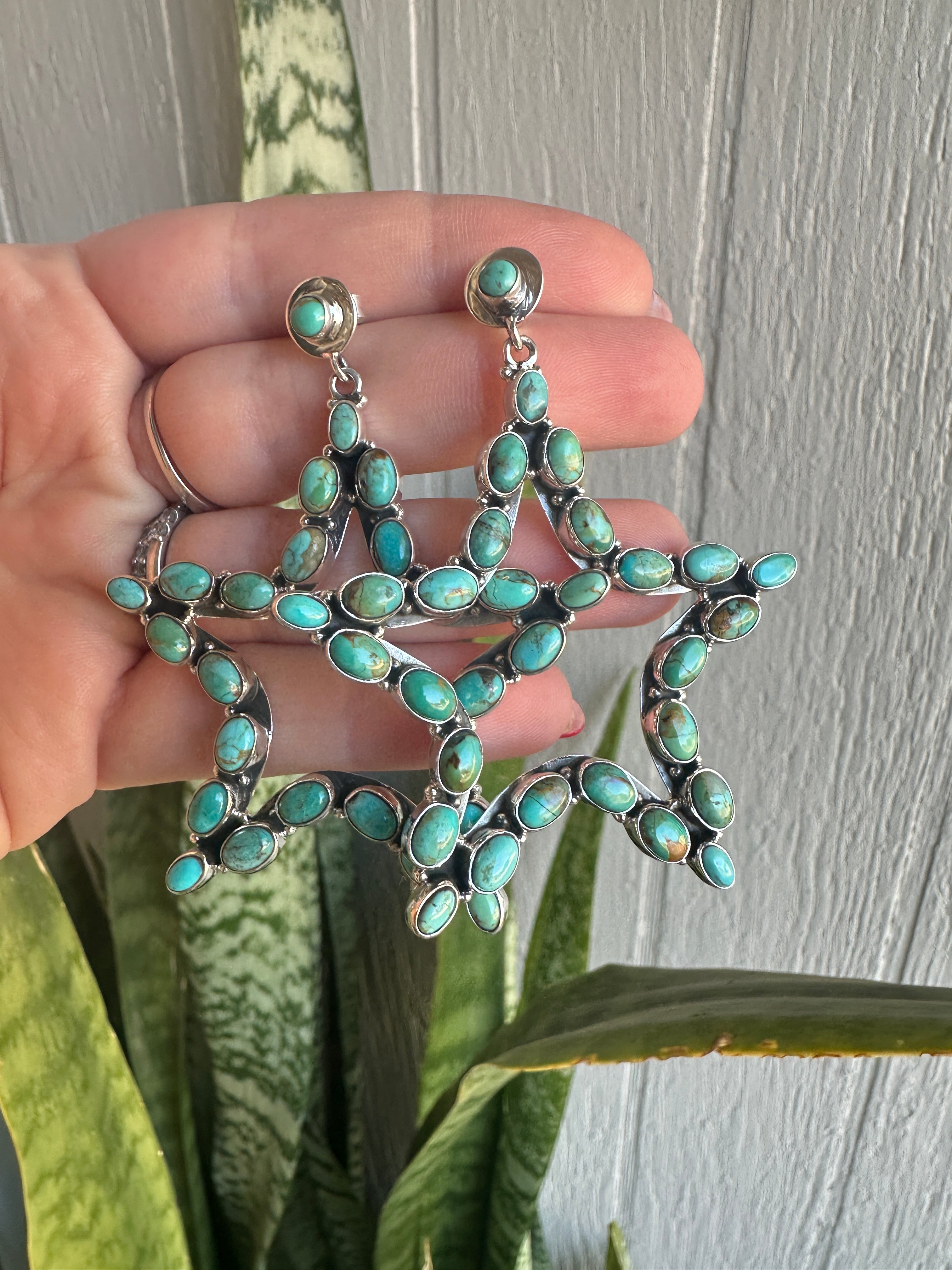 STARLIGHT Handmade Turquoise & Sterling Silver Star Dangle Earrings