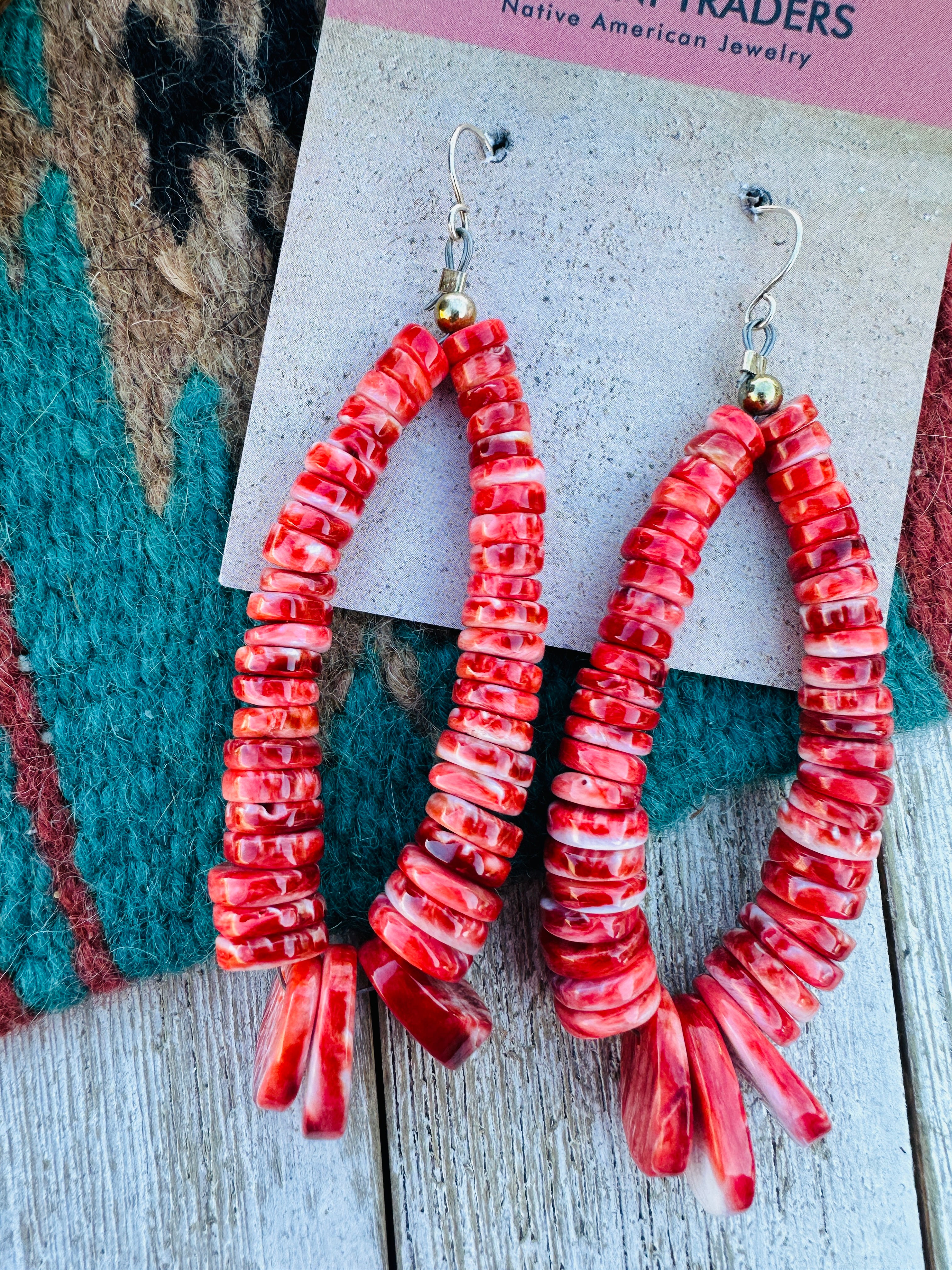 Handcrafted Orange Spiny & Sterling Silver Beaded Dangle Hoop Earrings