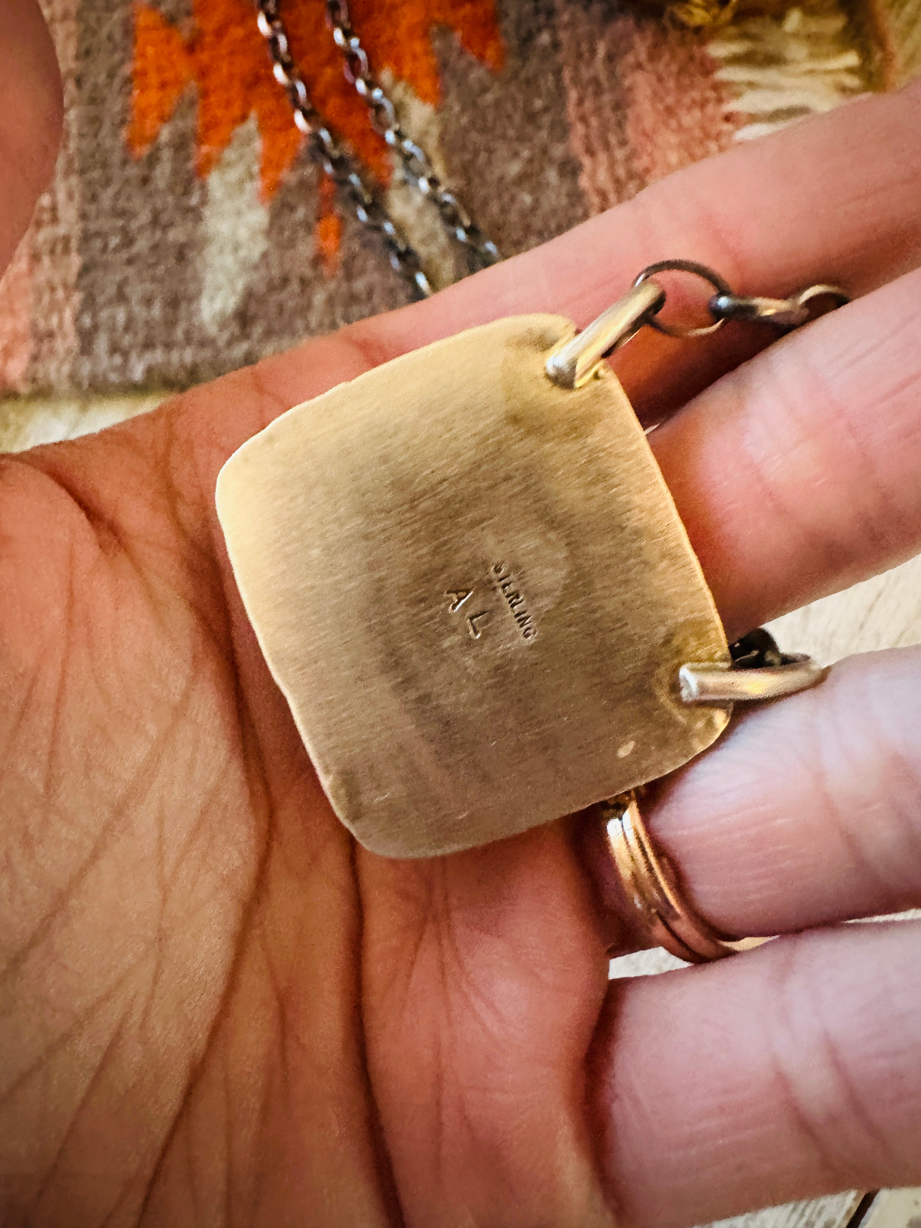 Handcrafted Sterling Silver & Turquoise Square Necklace by Augustine Largo