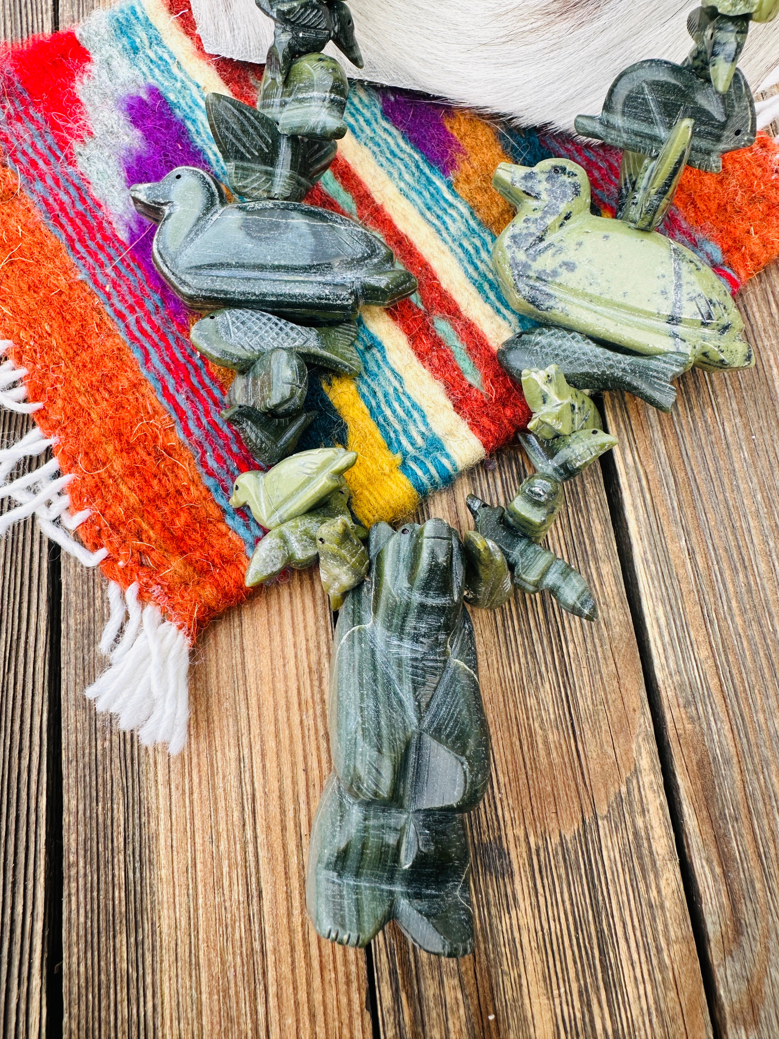 Handcrafted Serpentine & Sterling Silver Fetish Beaded Necklace