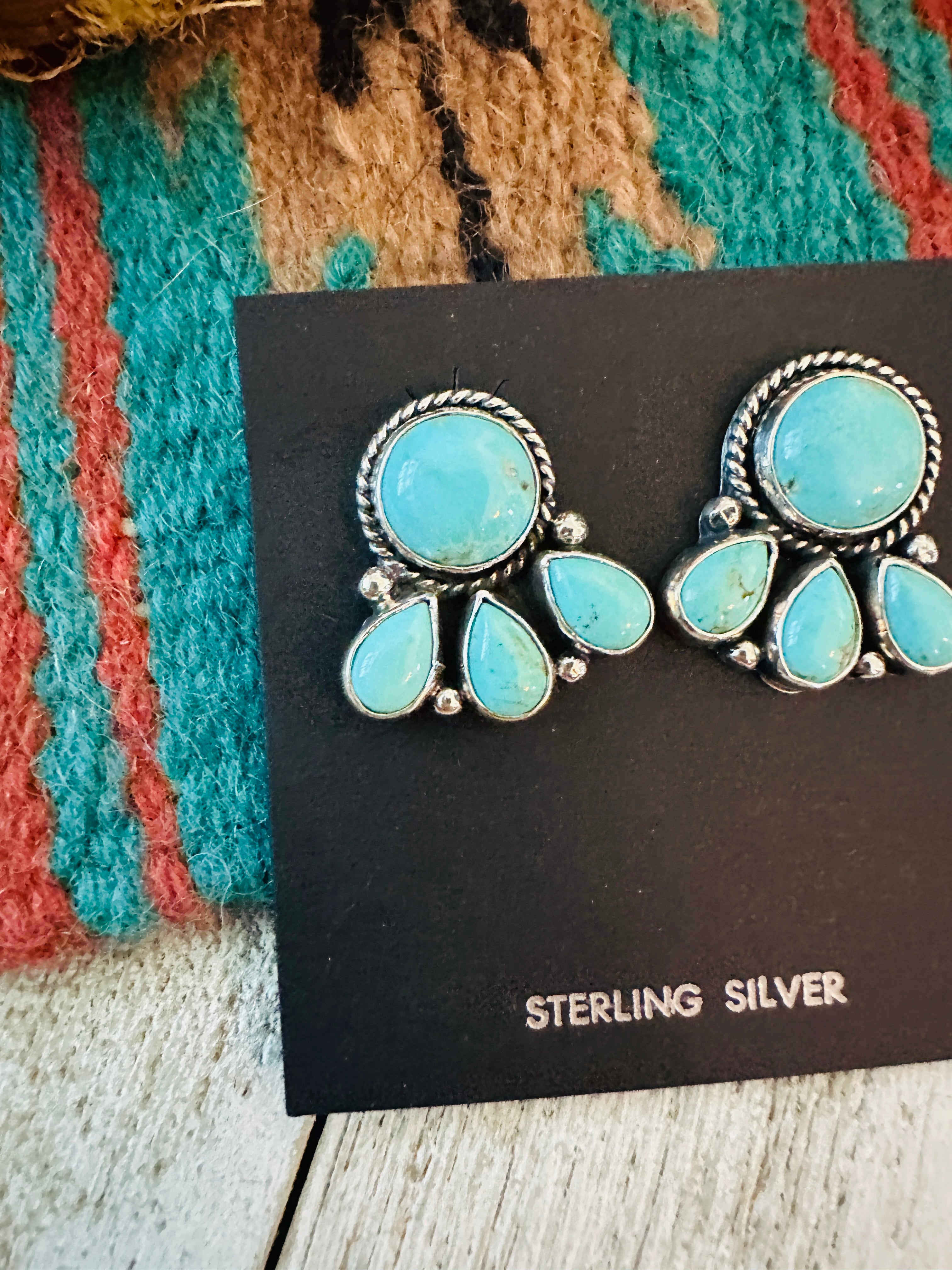 Handcrafted Sterling Silver & Turquoise Cluster Post Earrings