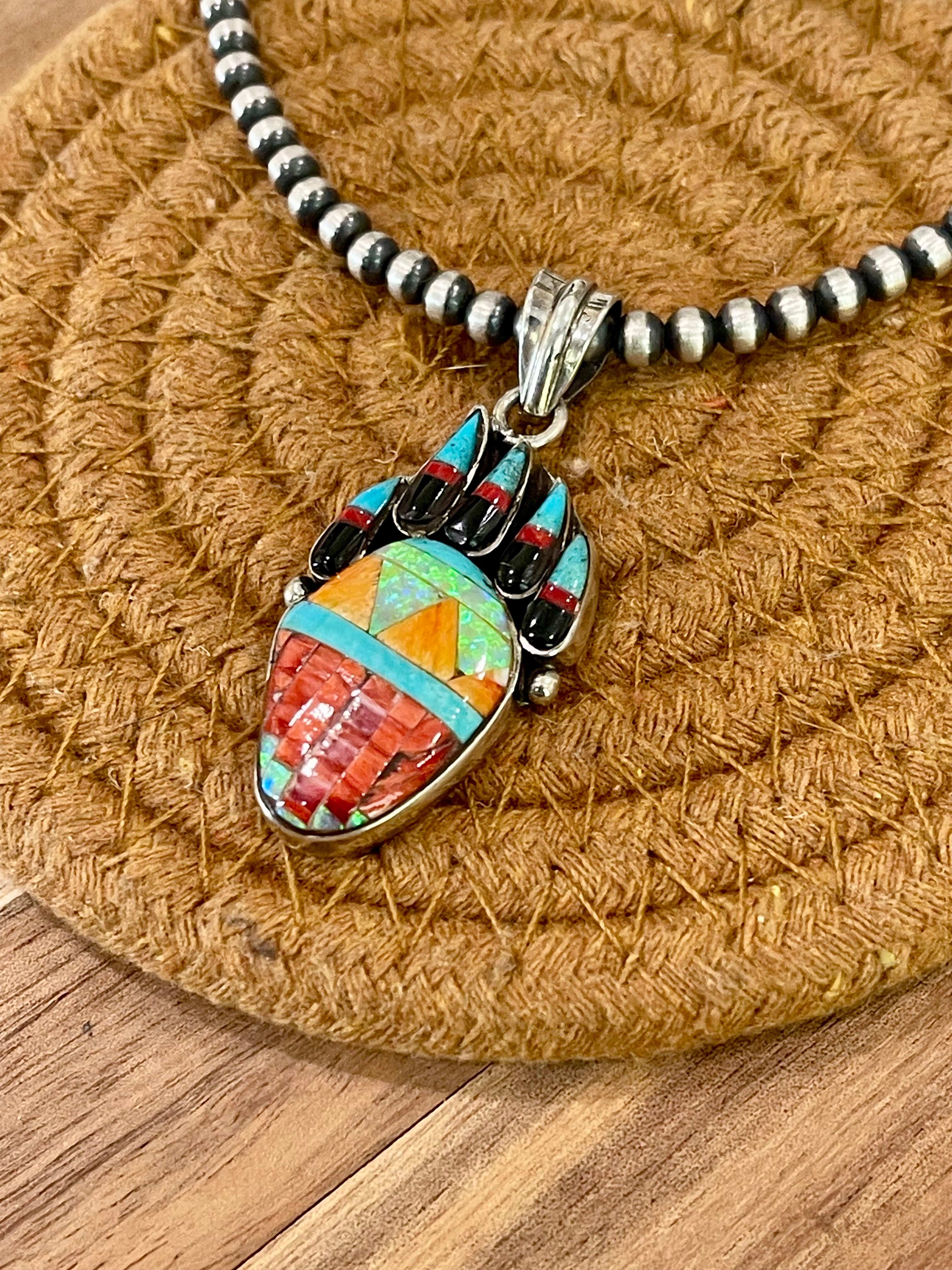 Handmade Sterling Silver & Multi Stone Bear Claw Pendant