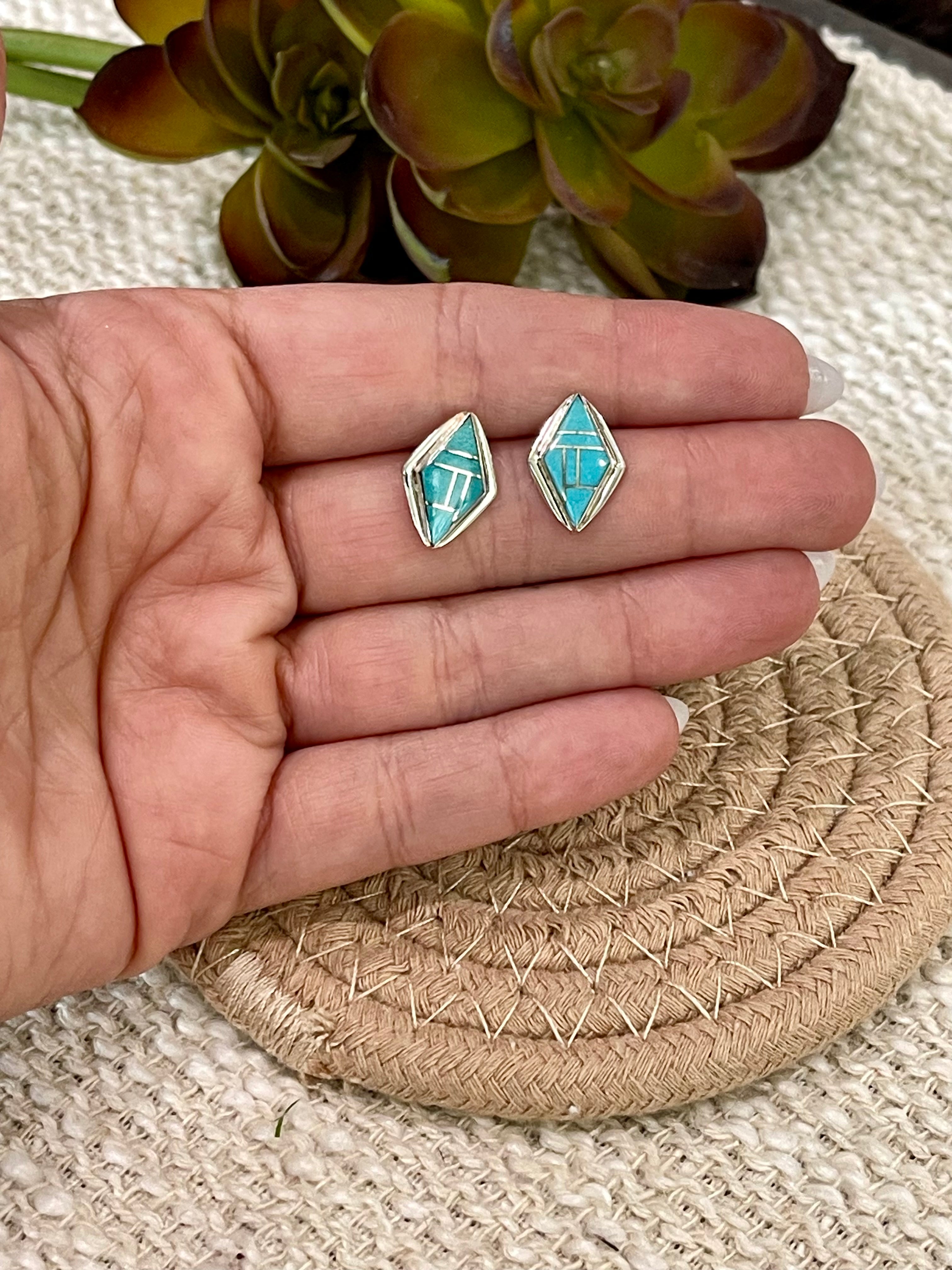 Gorgeous Handmade Turquoise & Sterling Silver Stud Earrings