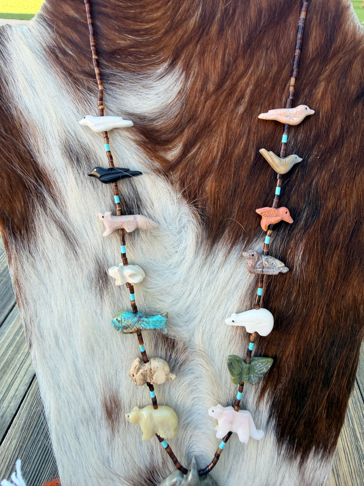 Handcrafted Sterling Silver & Beaded Fetish 27” Necklace