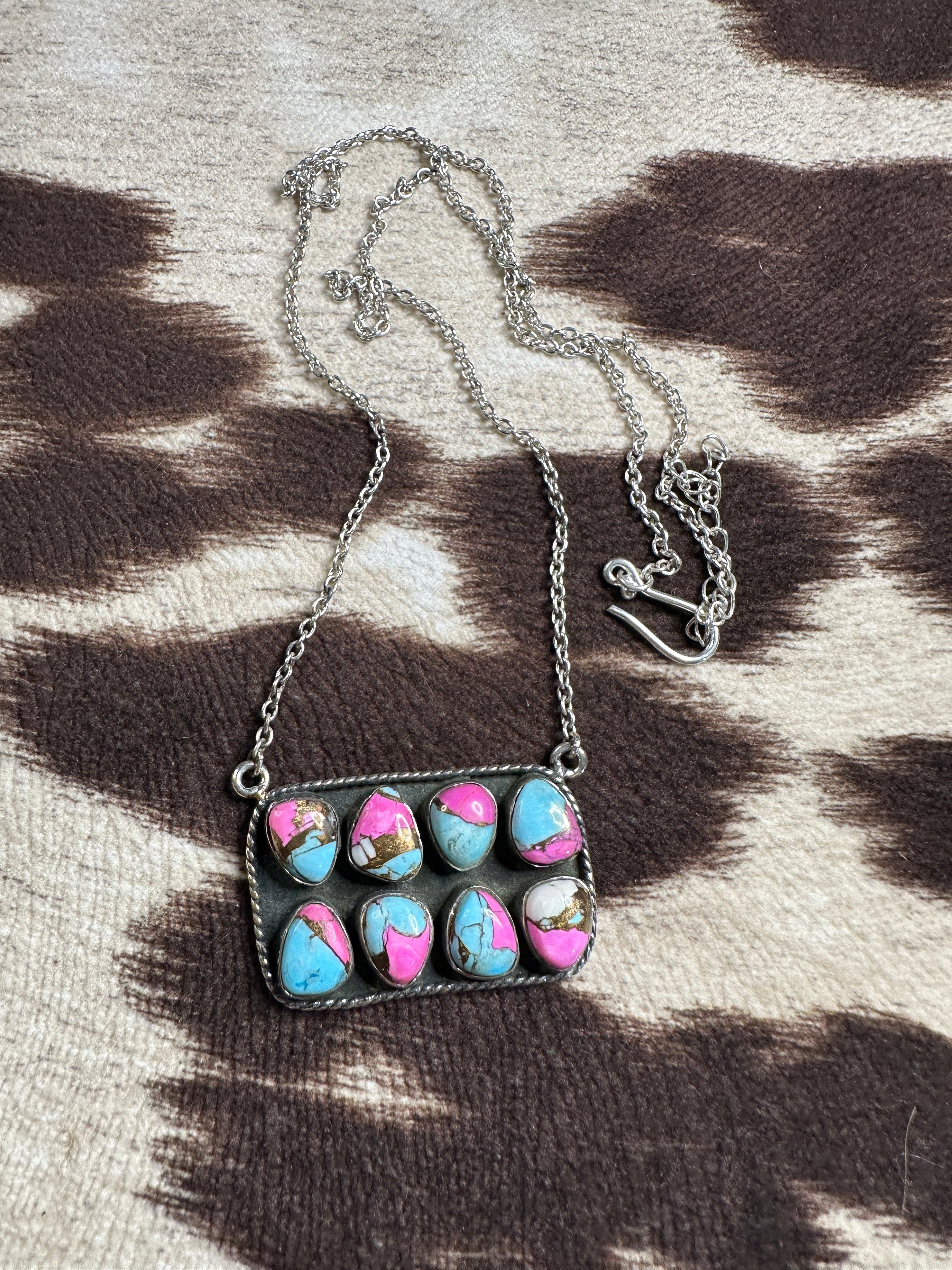 Handmade Cotton Candy Sterling Silver Bar Necklace