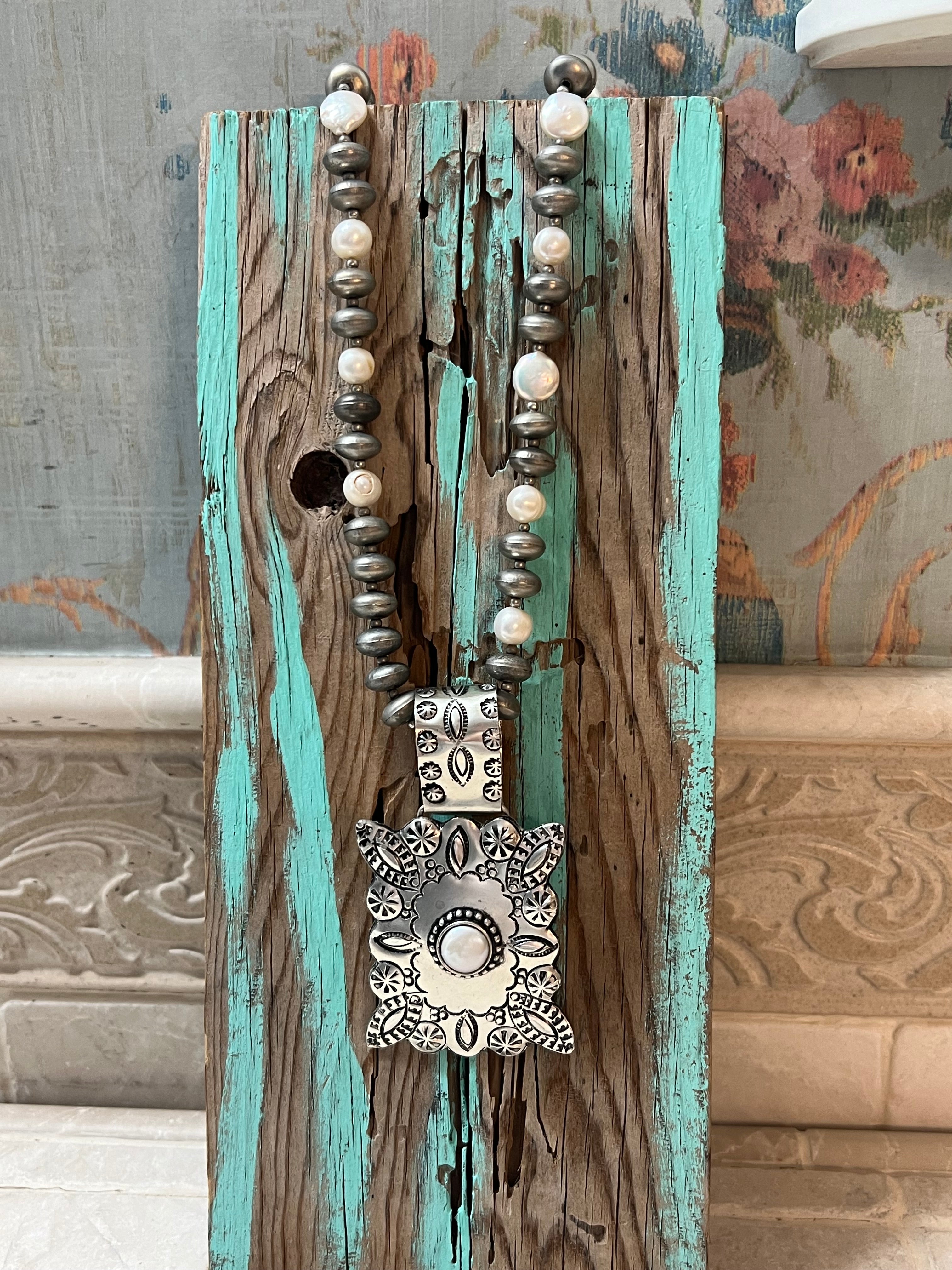 Silver-Plated Brass Rectangle Pearl Necklace