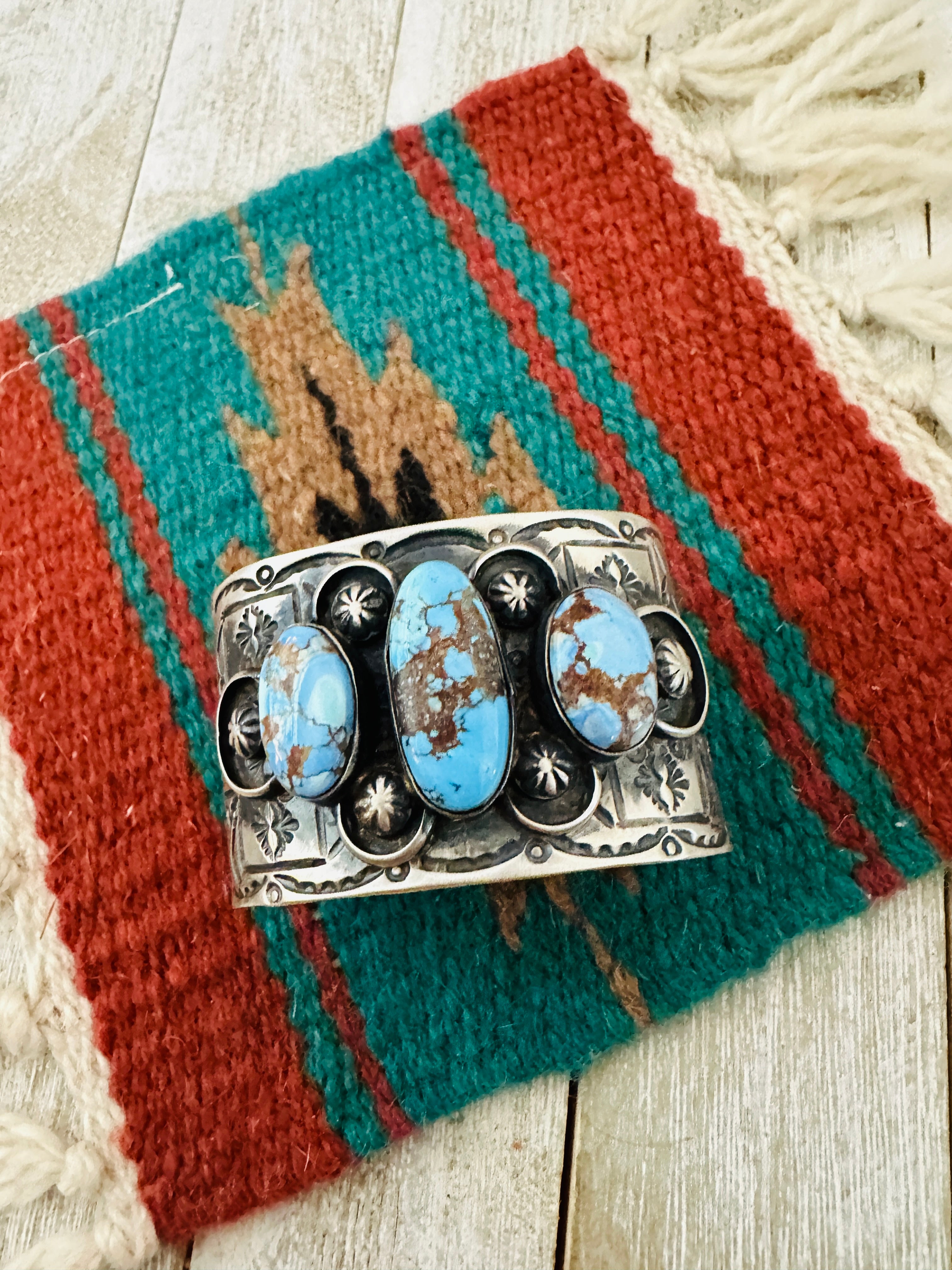 Handcrafted Sterling Silver & Golden Hills Turquoise Cuff Bracelet by Chimney Butte /